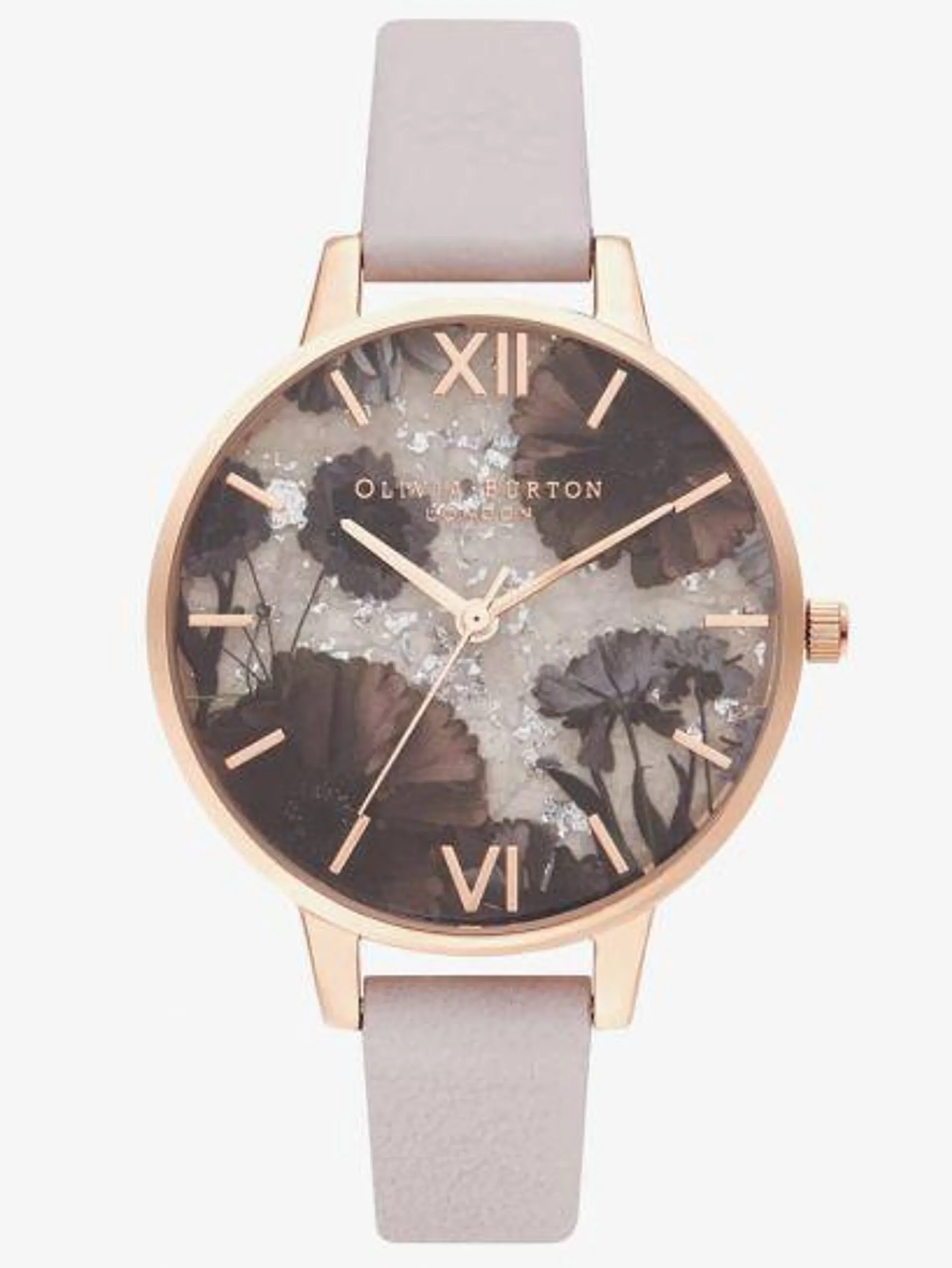 Celestial Rose Gold Plated Rose Quartz Dial Pearl Pink Leather Strap Watch