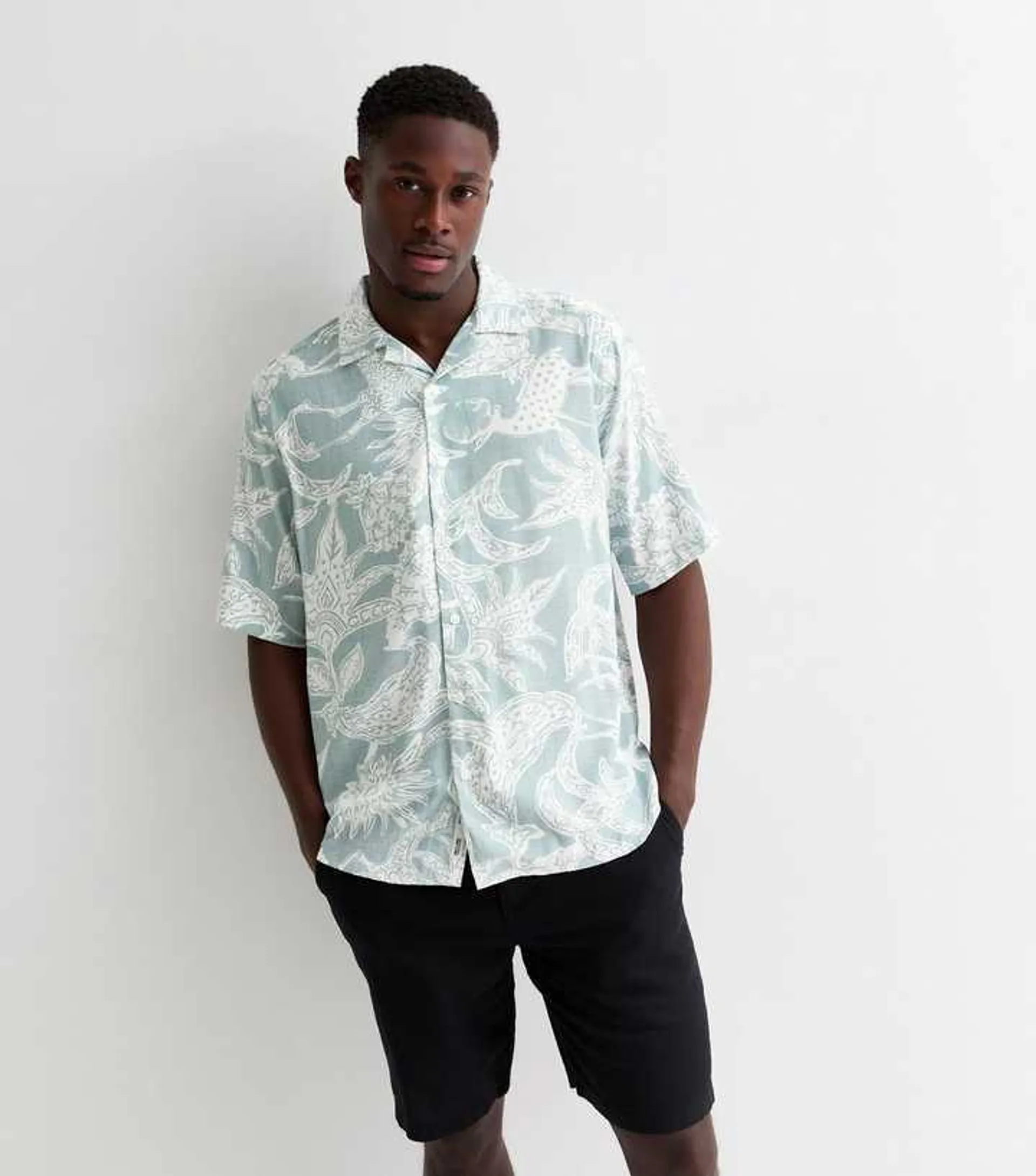 Only & Sons Pale Blue Deer Print Short Sleeve Shirt