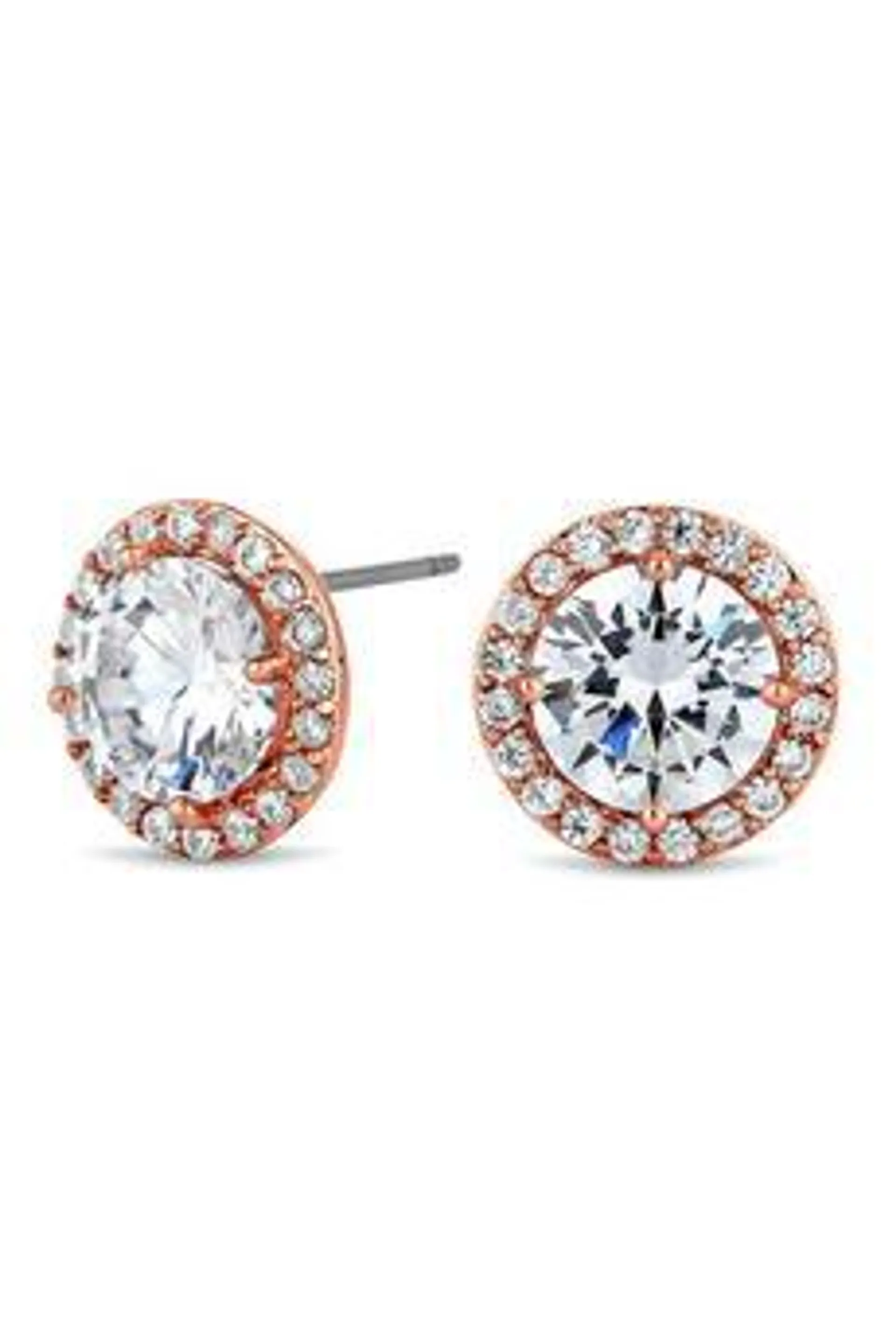 Rose Gold Cubic Zirconia Round Stud Earrings