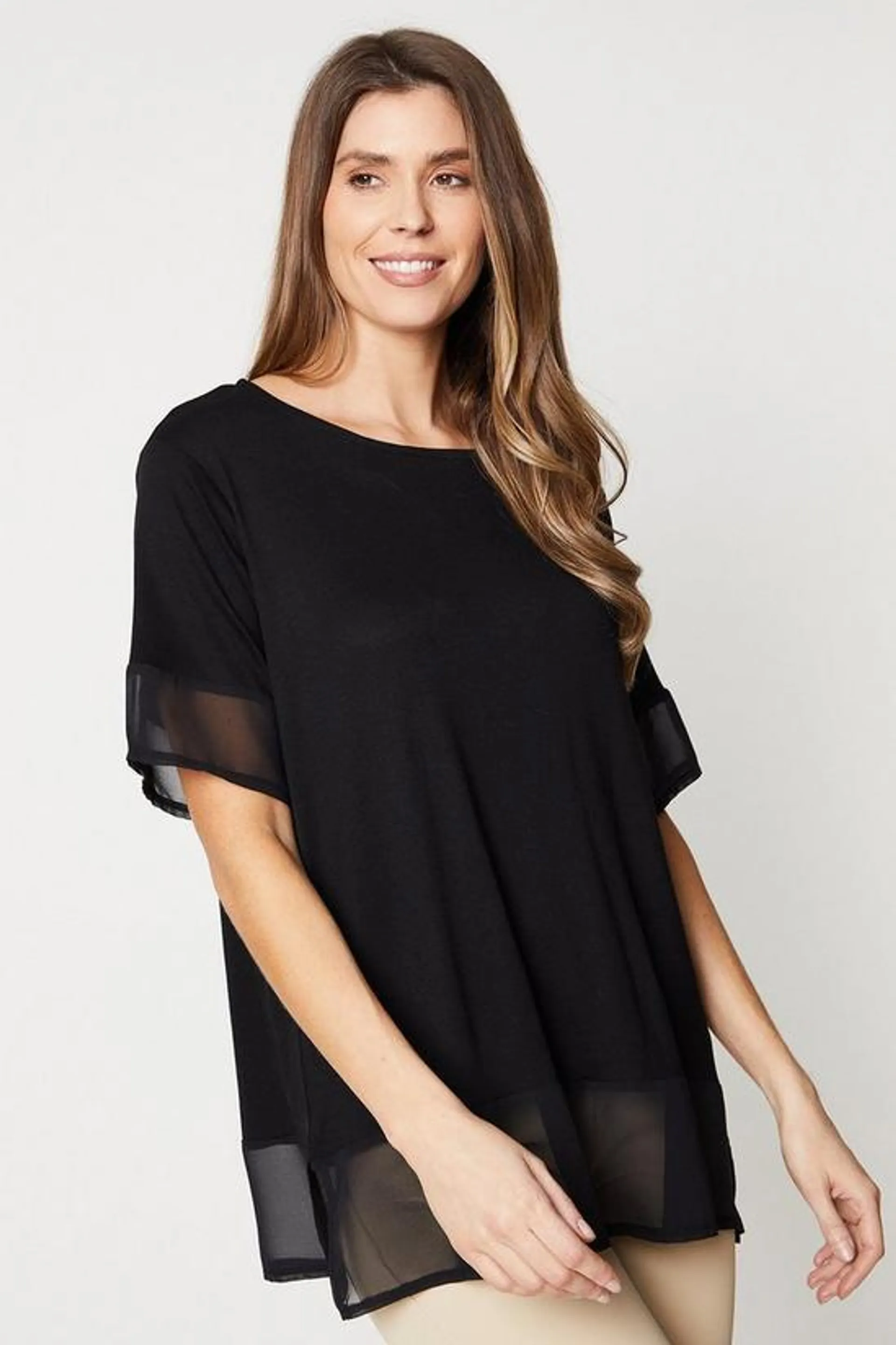 Jersey Chiffon Insert Hi Lo Hem Top