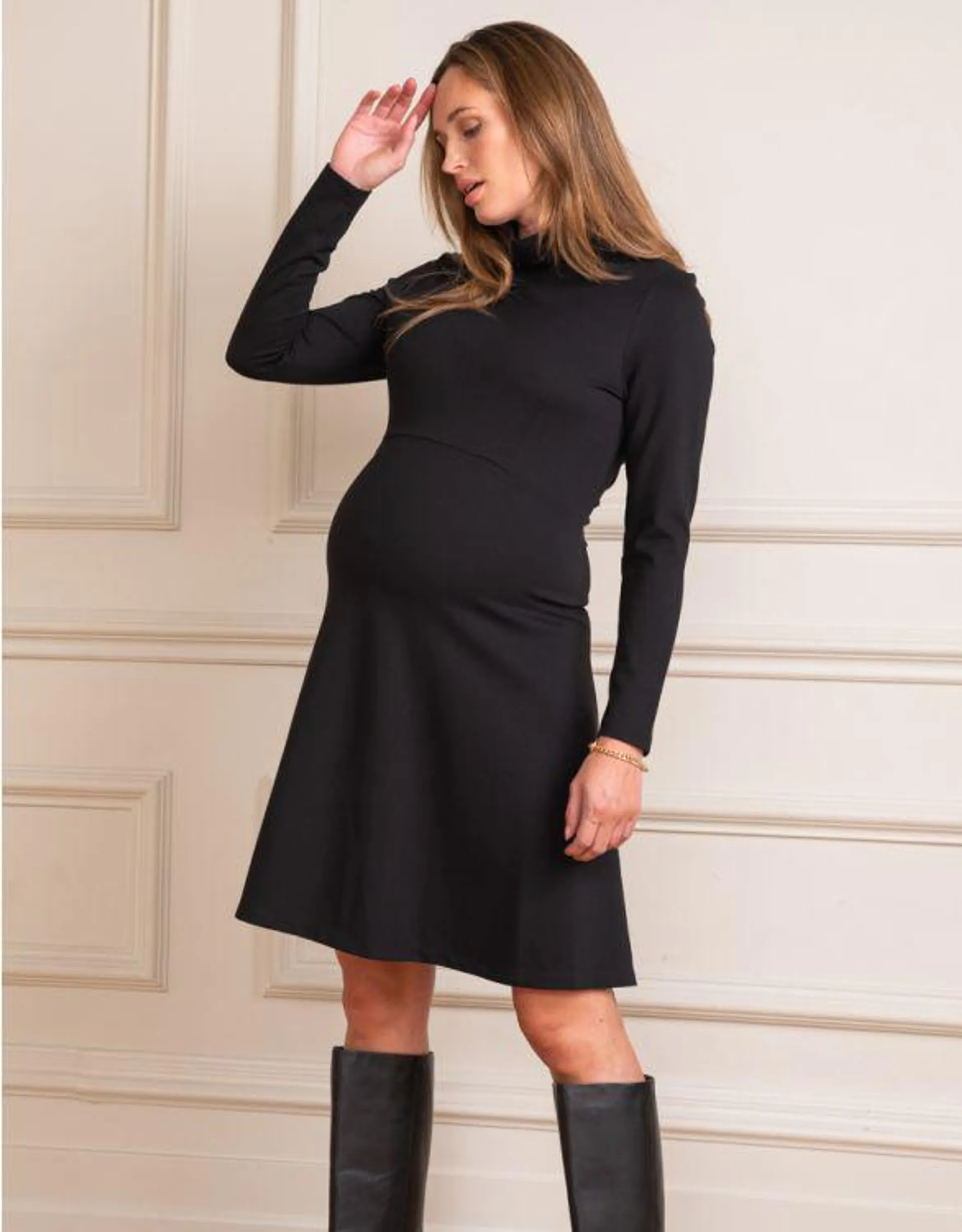 Black Long Sleeve High Neck Maternity Dress