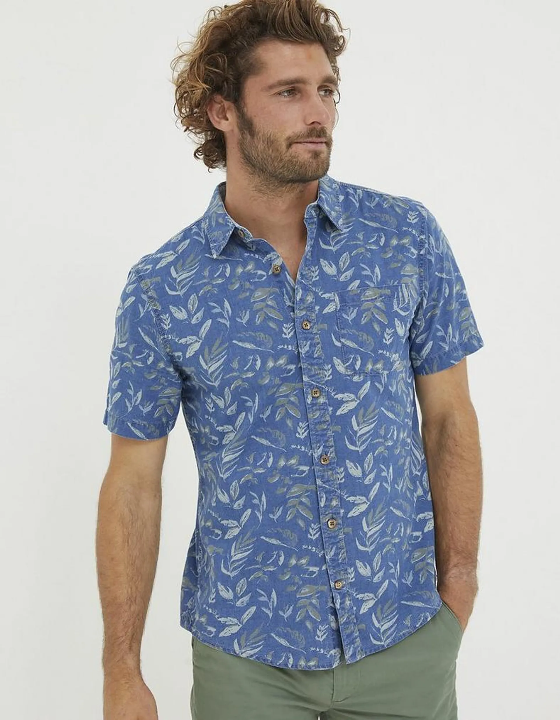 Indigo Leaf Print Shirt