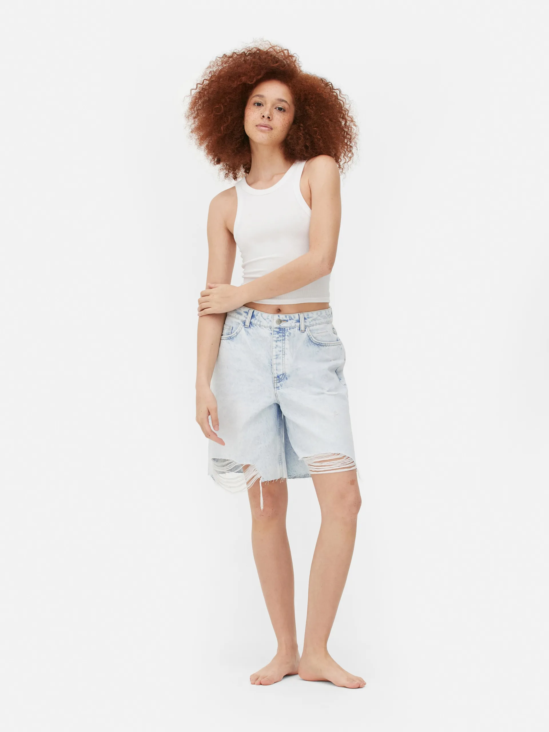 Raw Hem Denim Bermuda Shorts