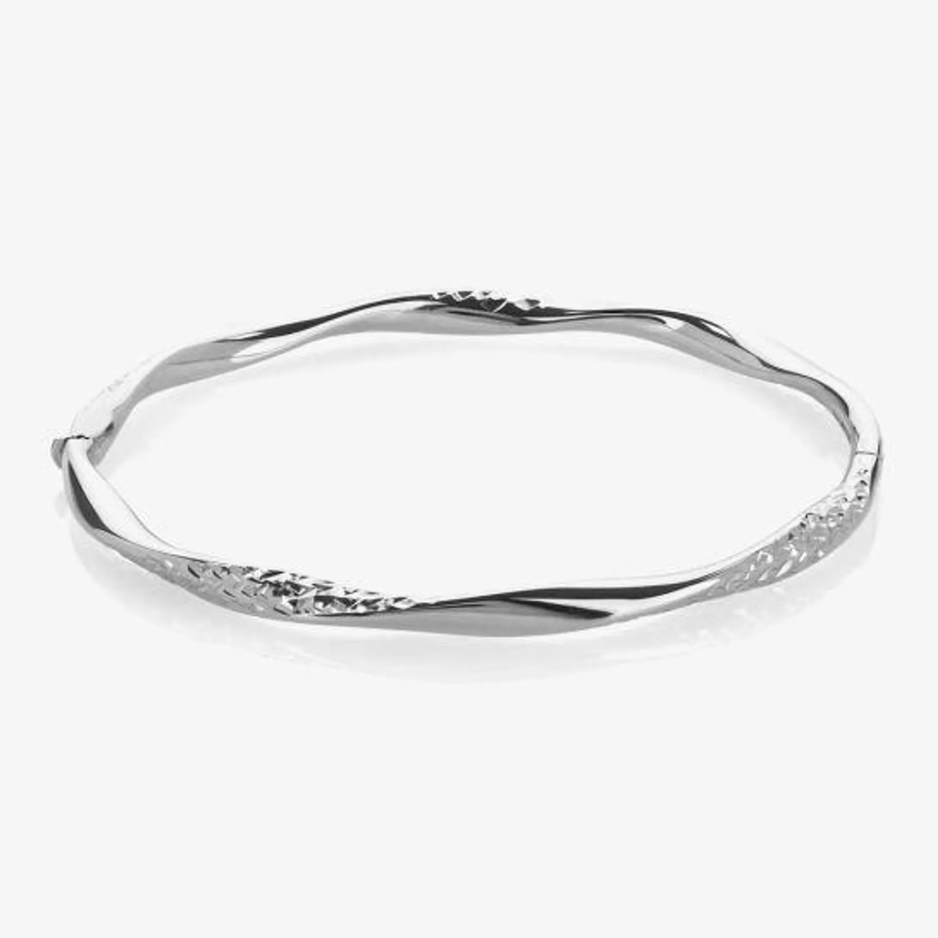 9ct White Gold Diamond Cut Twist Bangle BN374