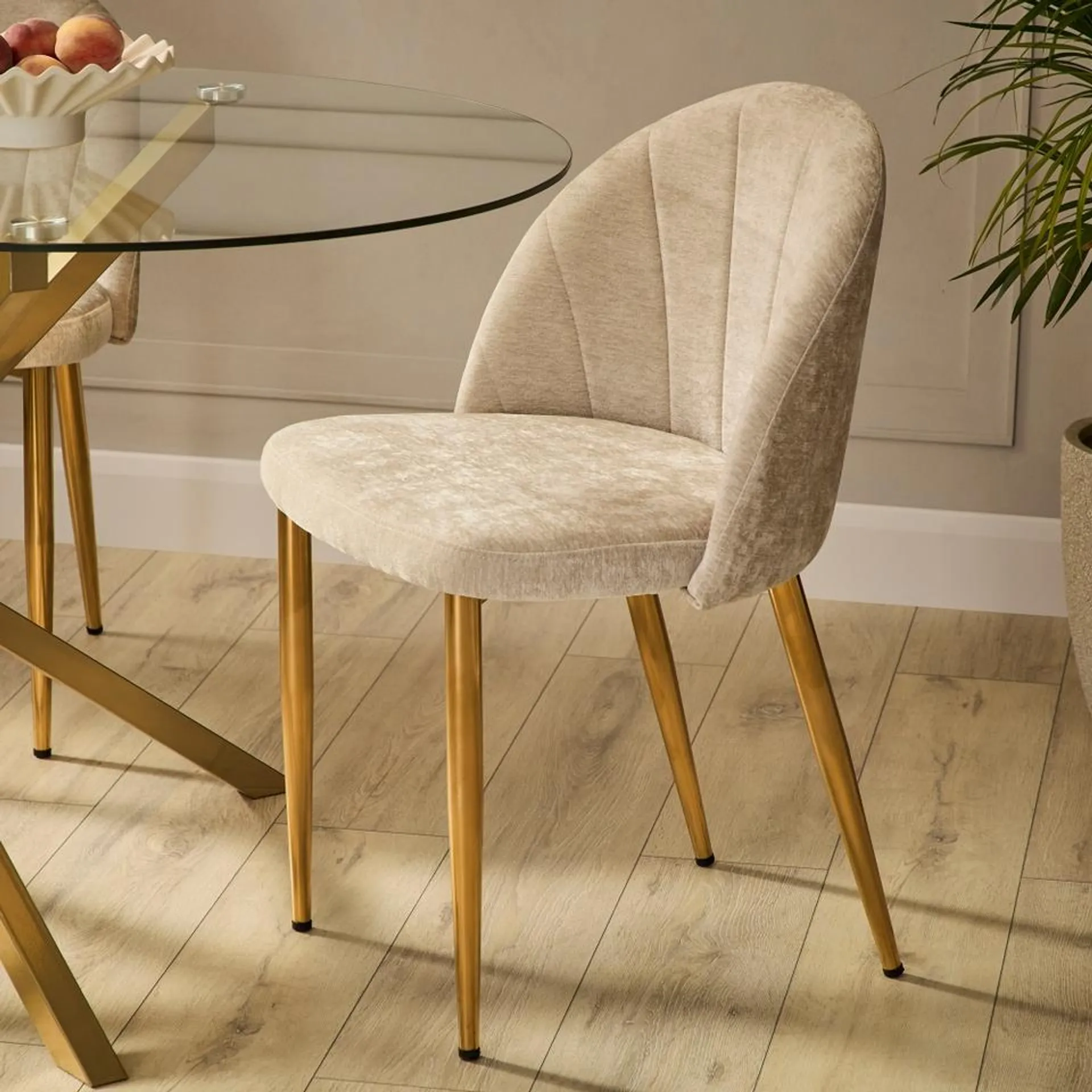 Set of 2 Illona Chenille Dining Chairs - Champagne