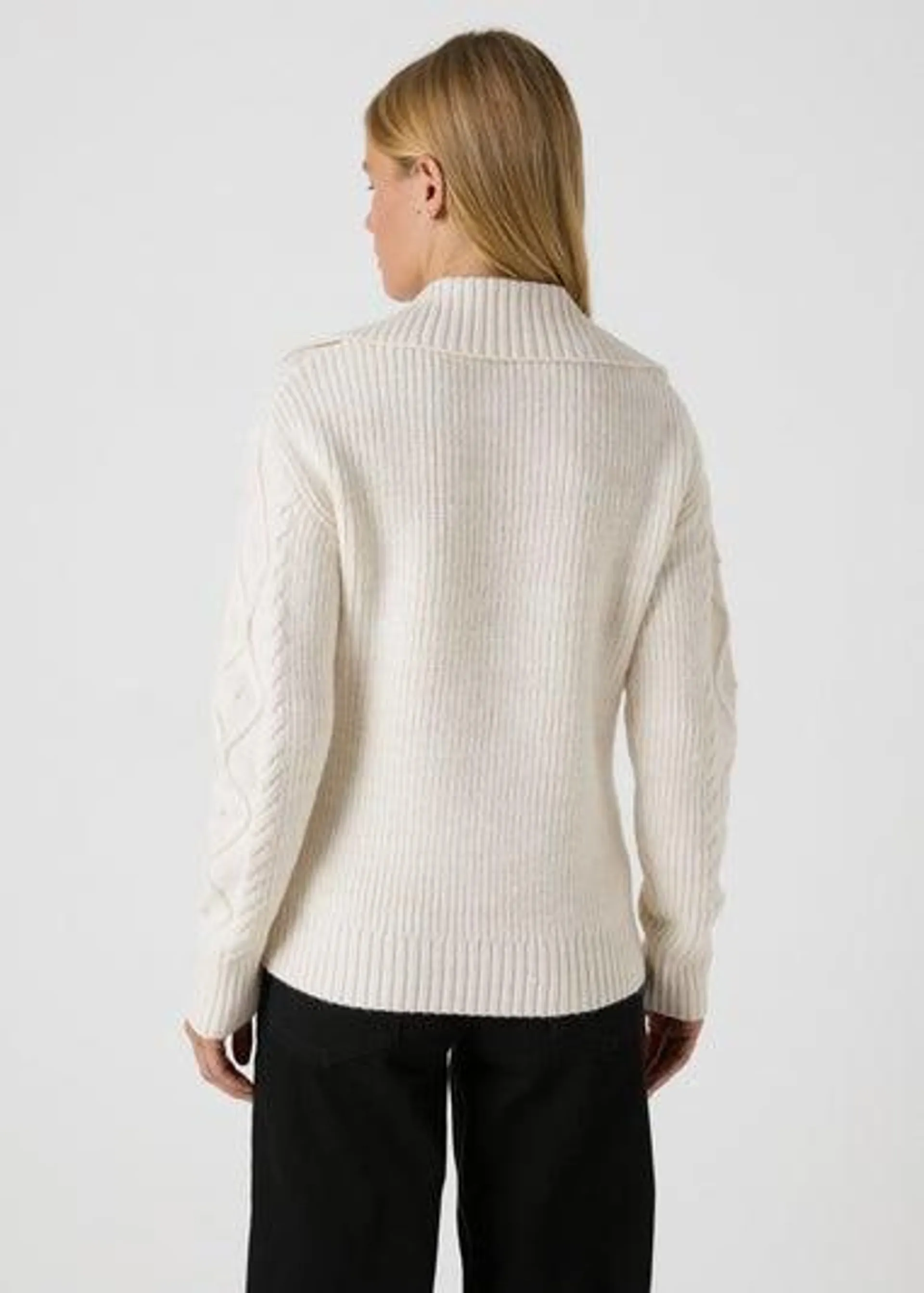 Cream Open Collar Cable Knit Jumper