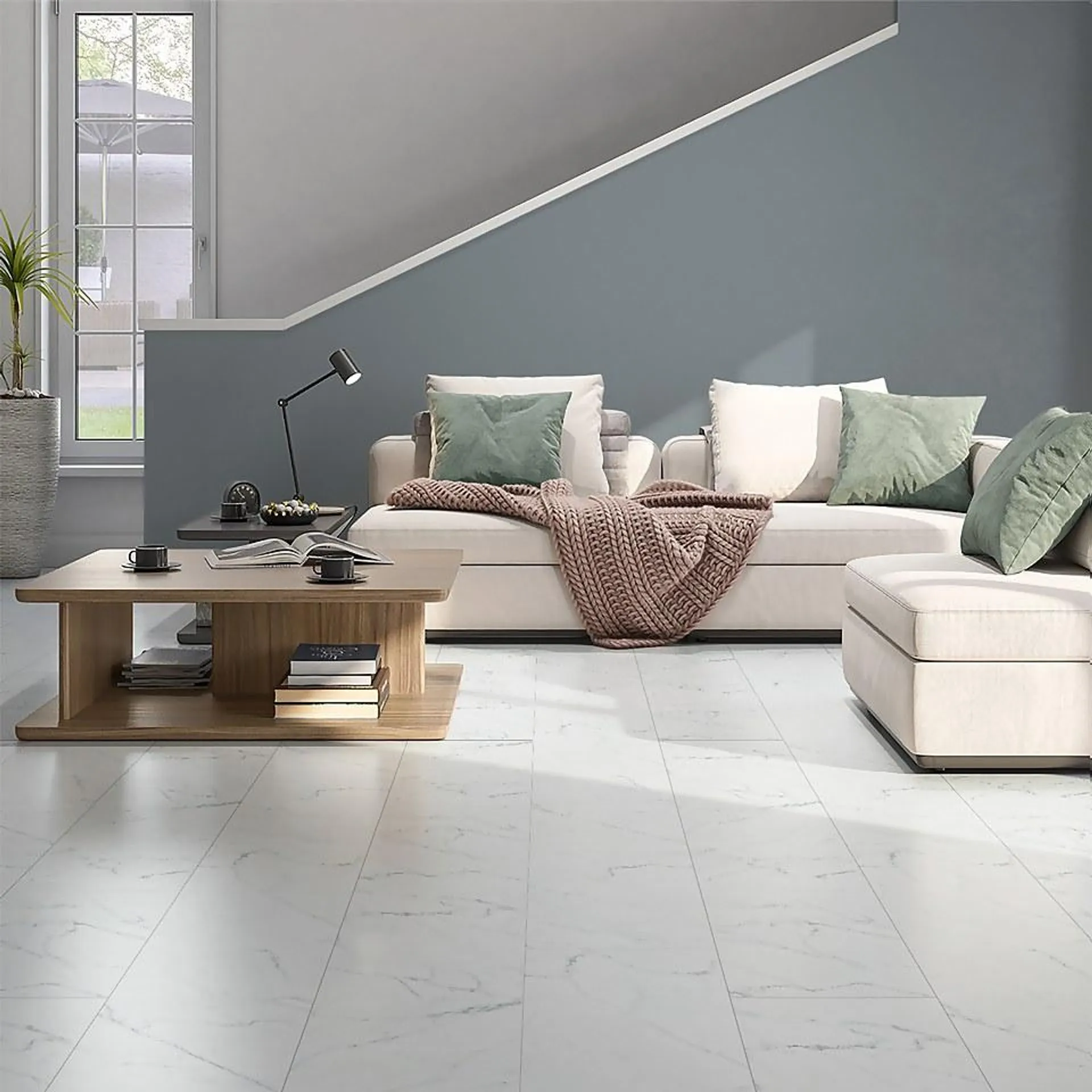 Plancs White Marble Self-Adhesive Vinyl Floor Tile 5 Piece Pack - 0.93 sqm