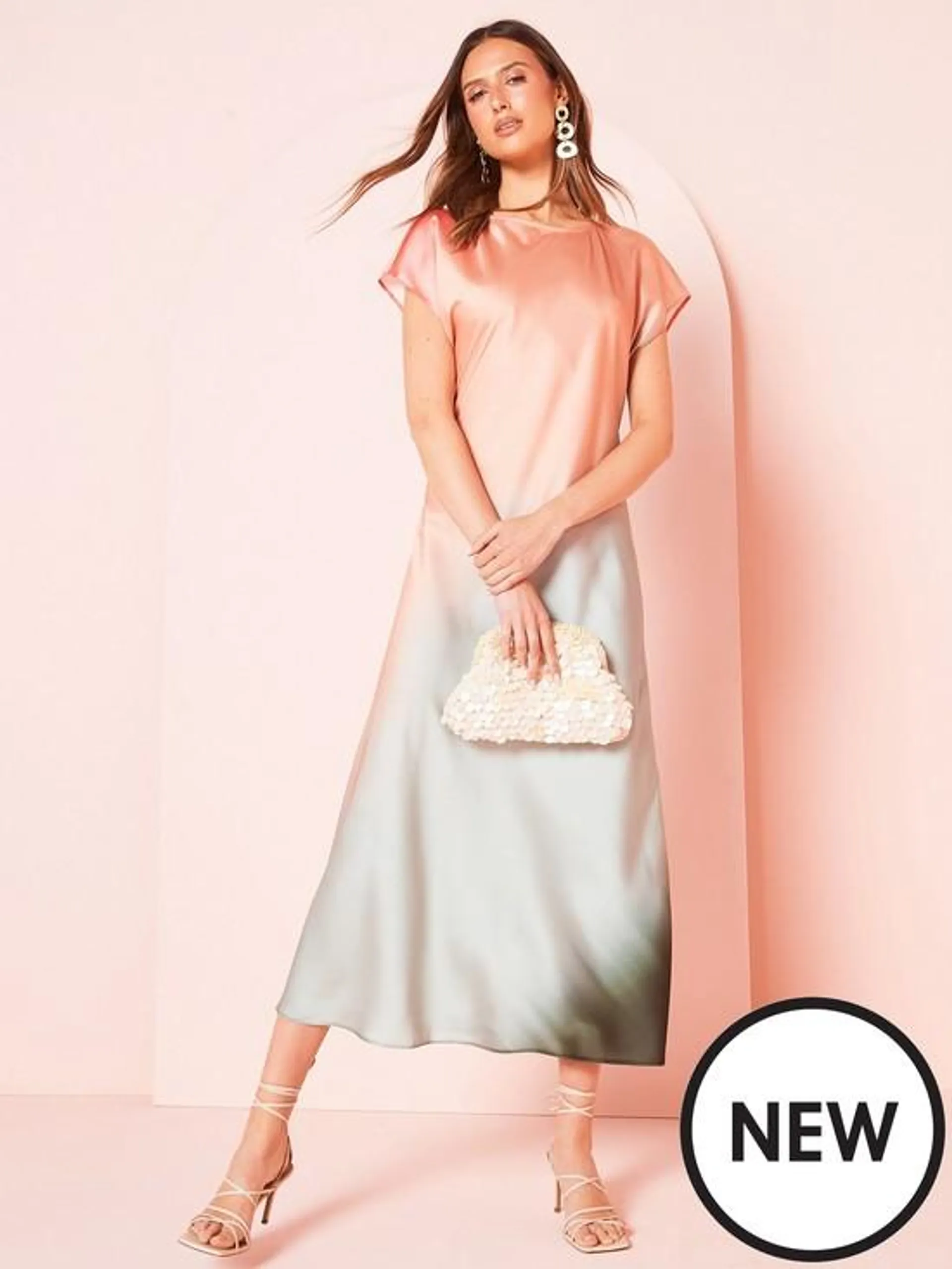 Ombre Satin Column Midaxi Dress - Pink