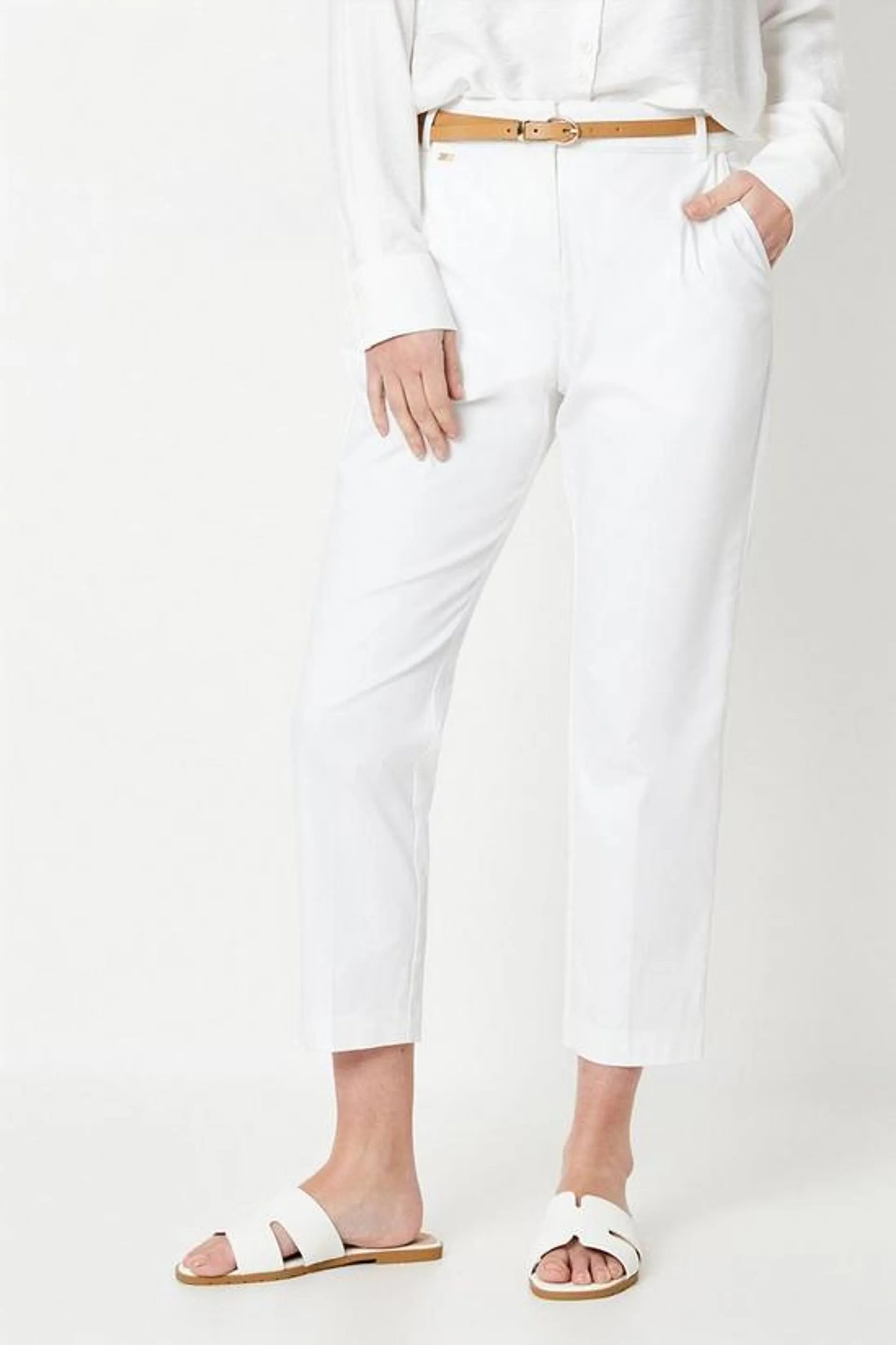 Petite Stretch Cigarette Belted Trousers