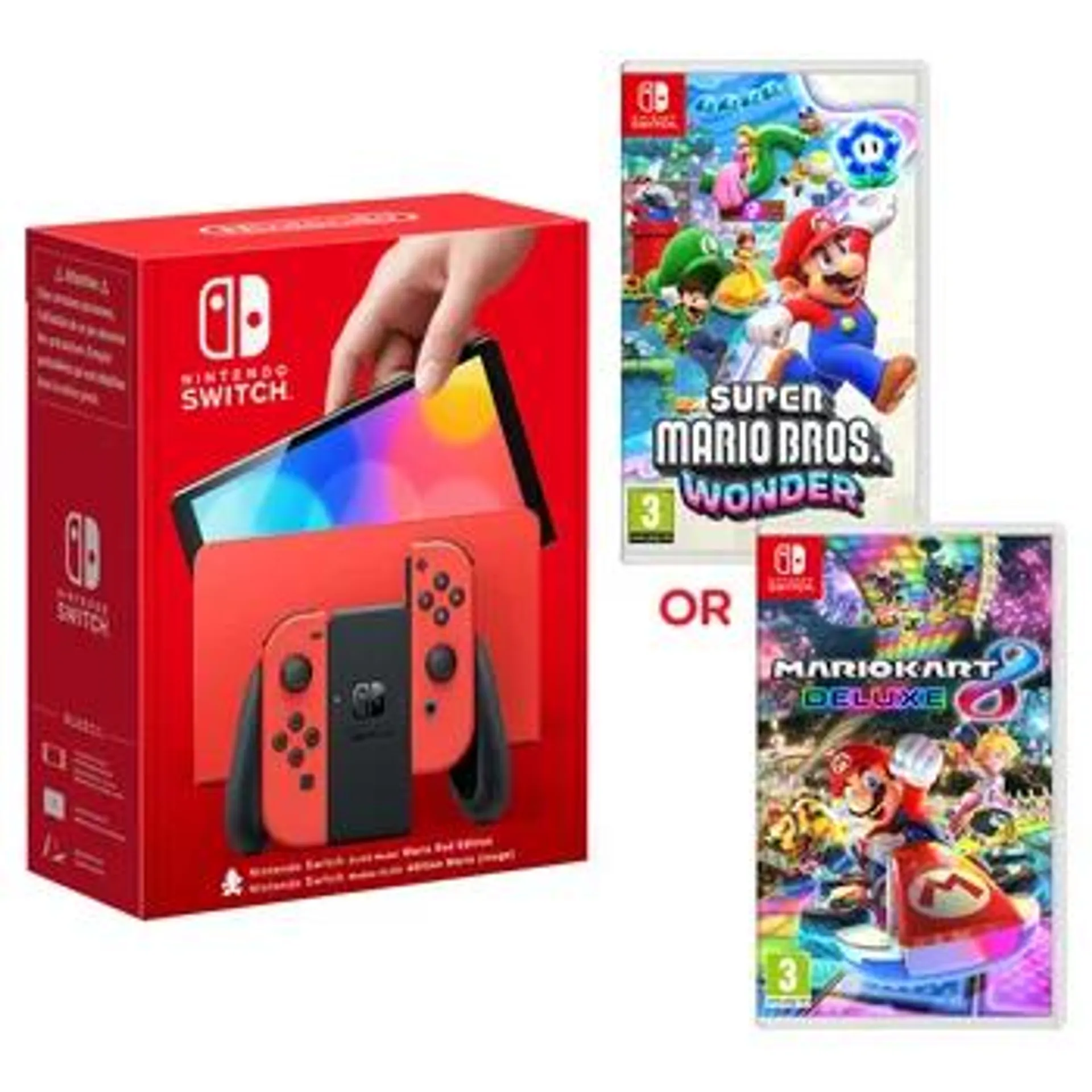 Nintendo Switch OLED Mario Red Edition & Super Mario Wonder or Mario Kart 8