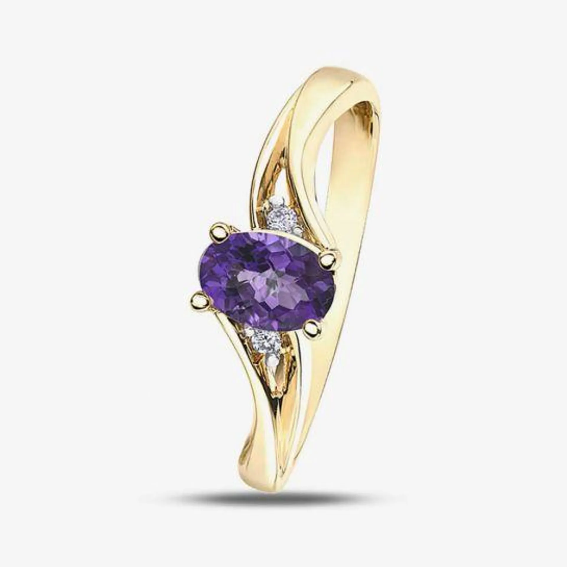 9ct Yellow Gold Amethyst 0.02ct Diamond Ring 51X87/2-9