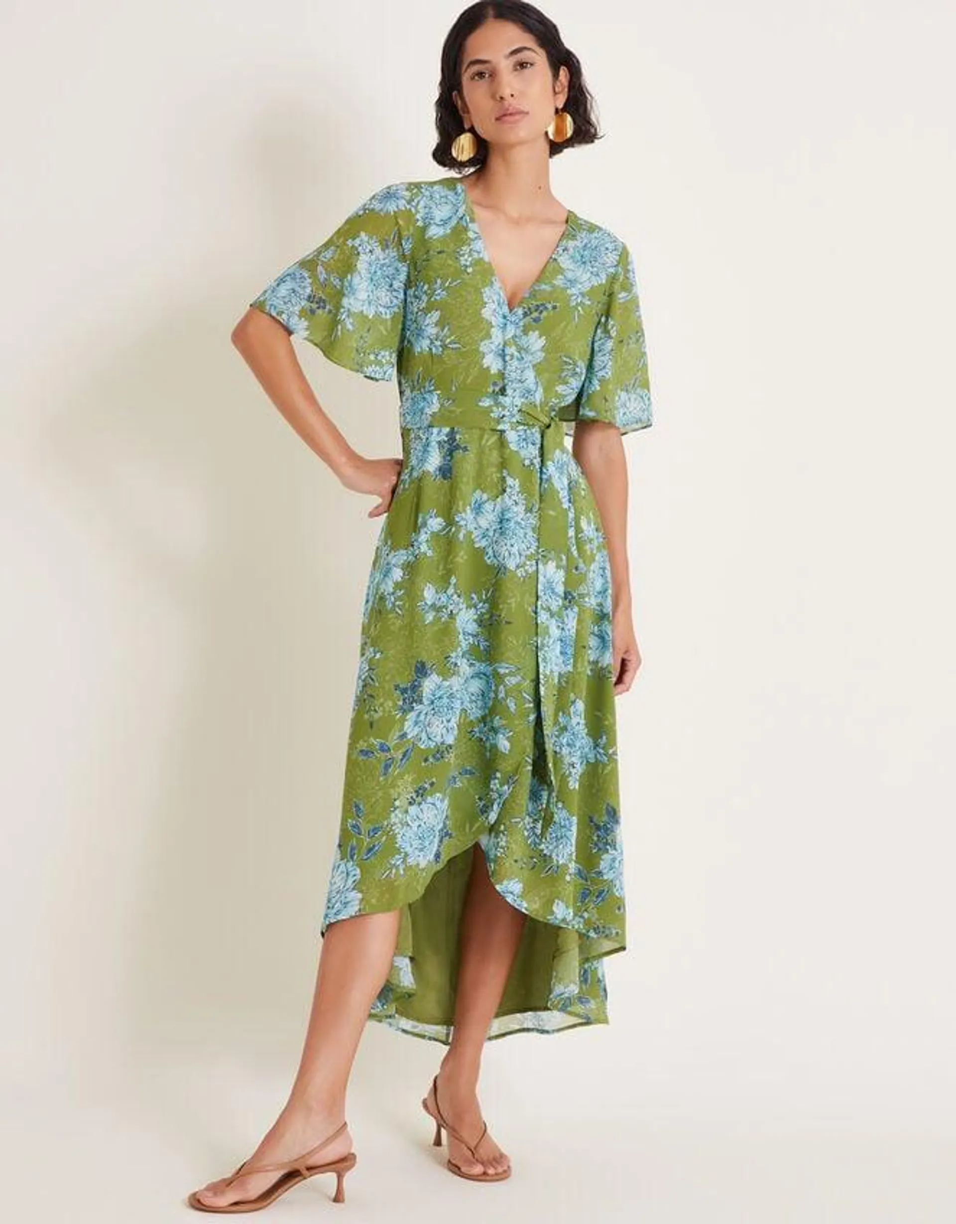 Eva Floral Wrap Midi Dress Green