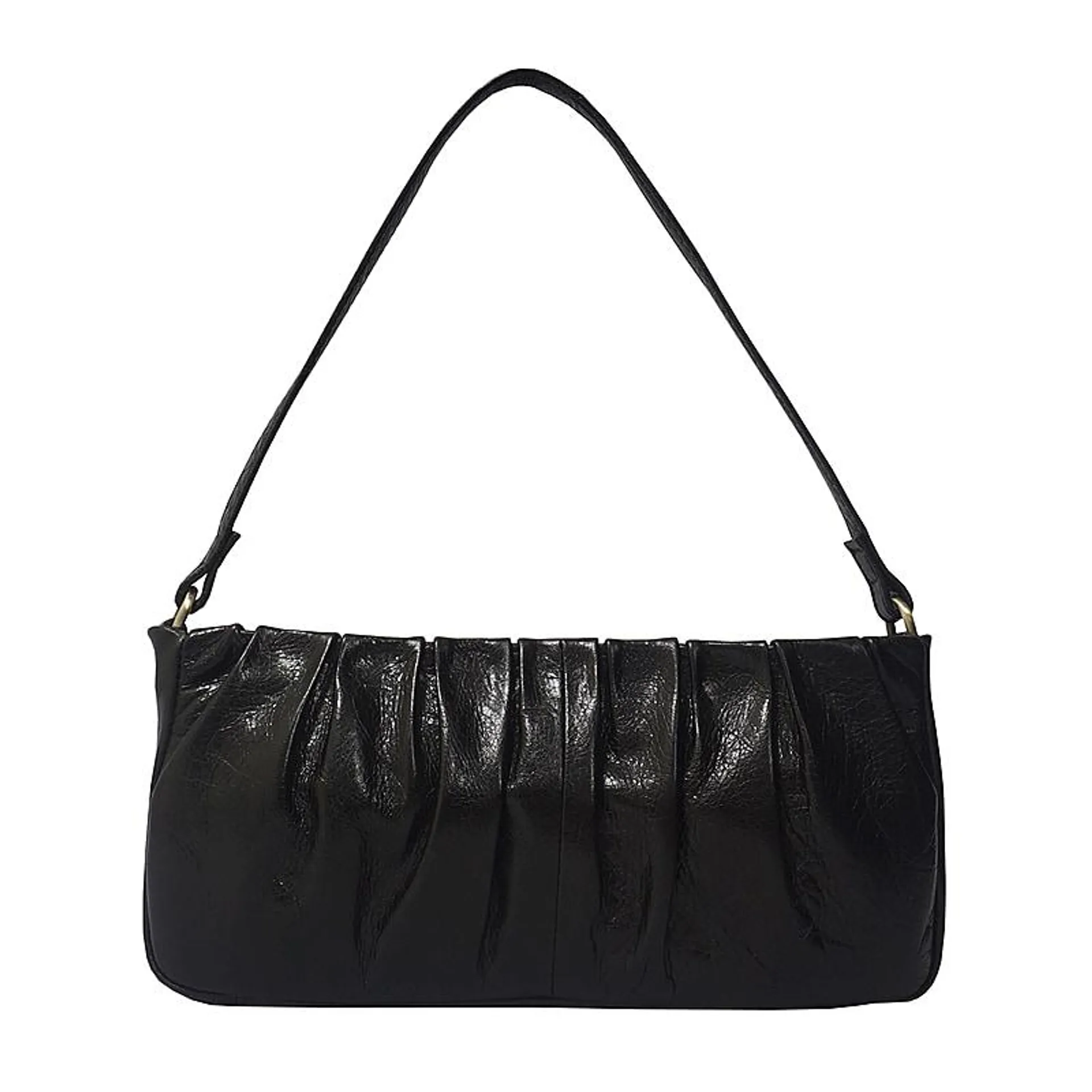 Assots London Ivy Genuine Leather Pleated Shoulder Bag - Black