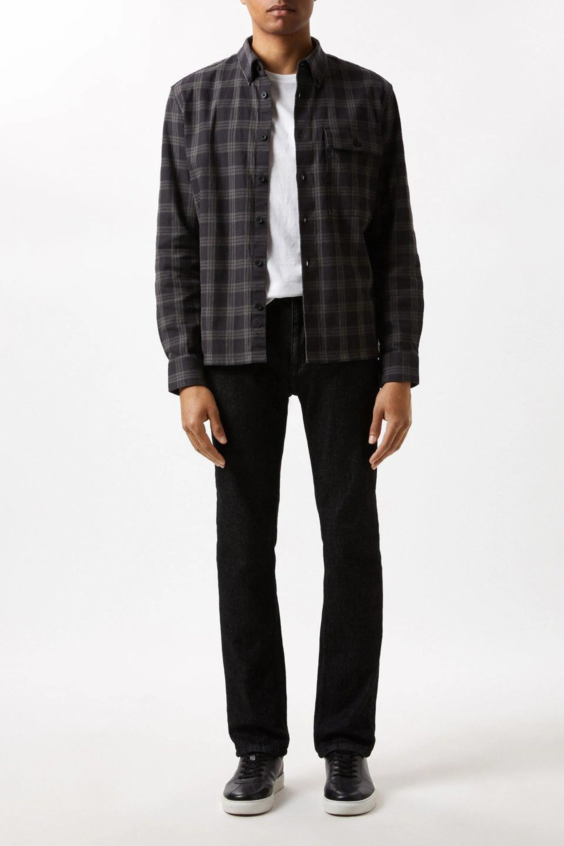 Black Large Checked Pocket Relaxed Shirt