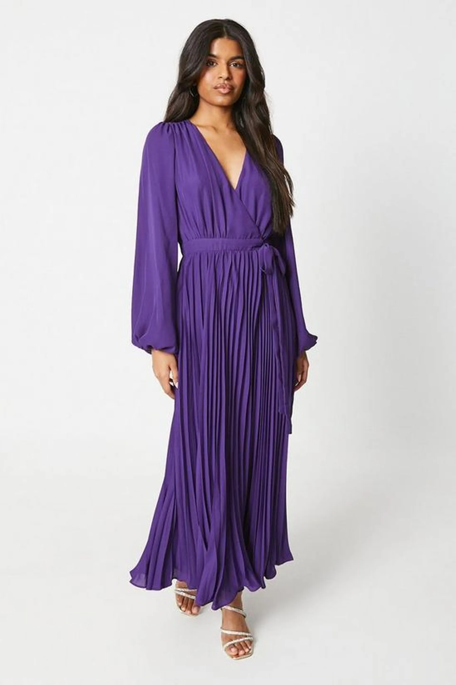 Petite Pleated Wrap Midaxi Dress