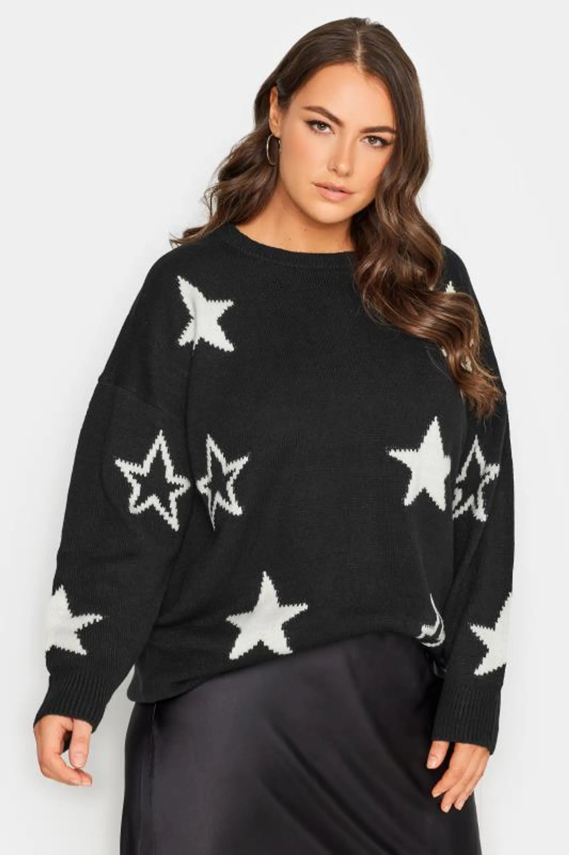 YOURS Curve Black Star Print Knitted Jumper