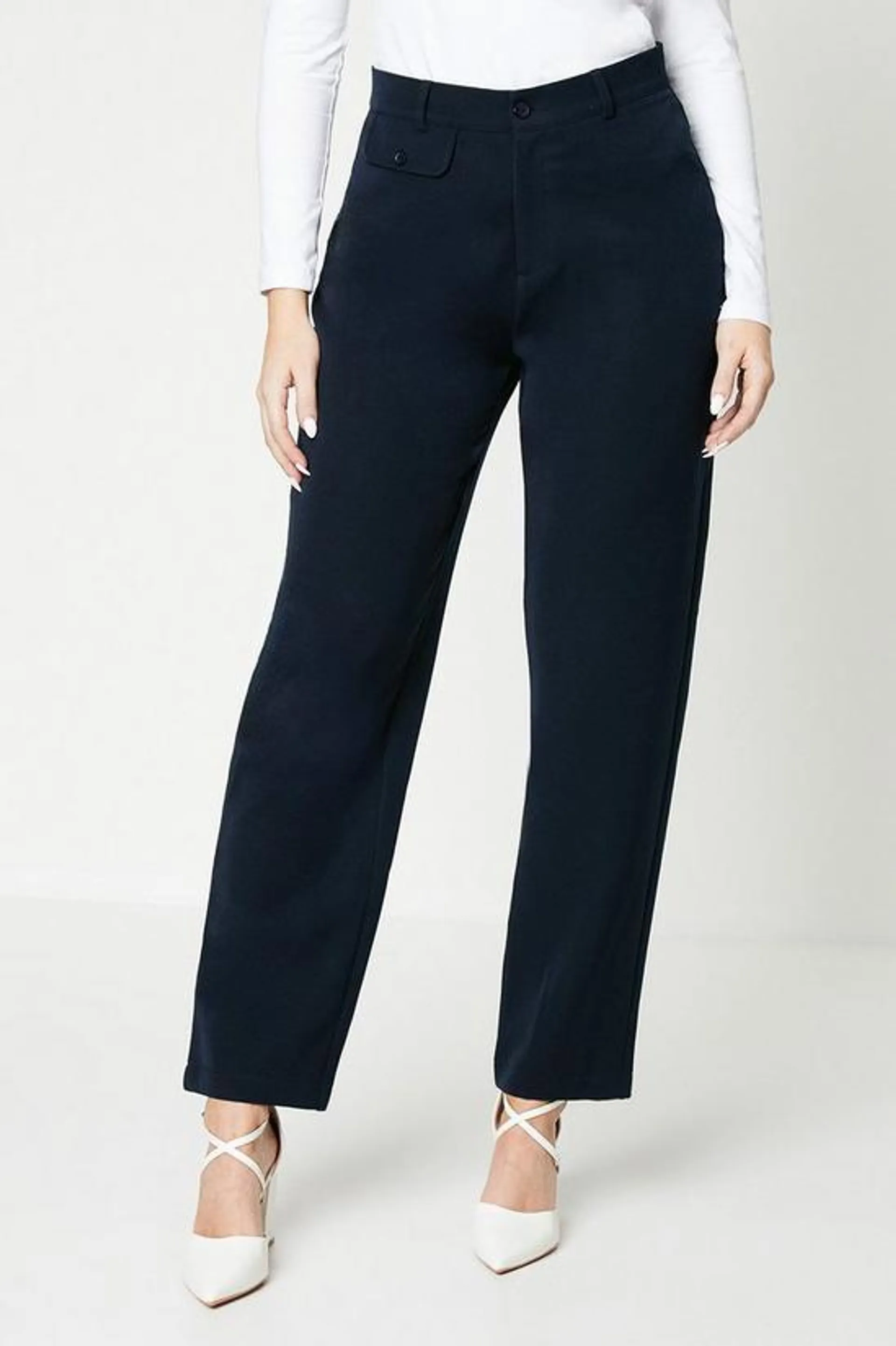 Button Tab Straight Leg Trouser