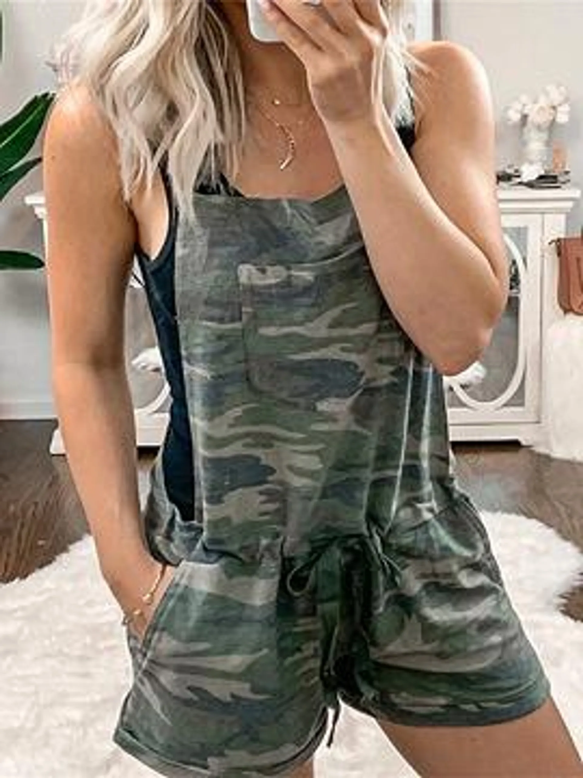 Army Green Pockets Detail Romper Playsuit