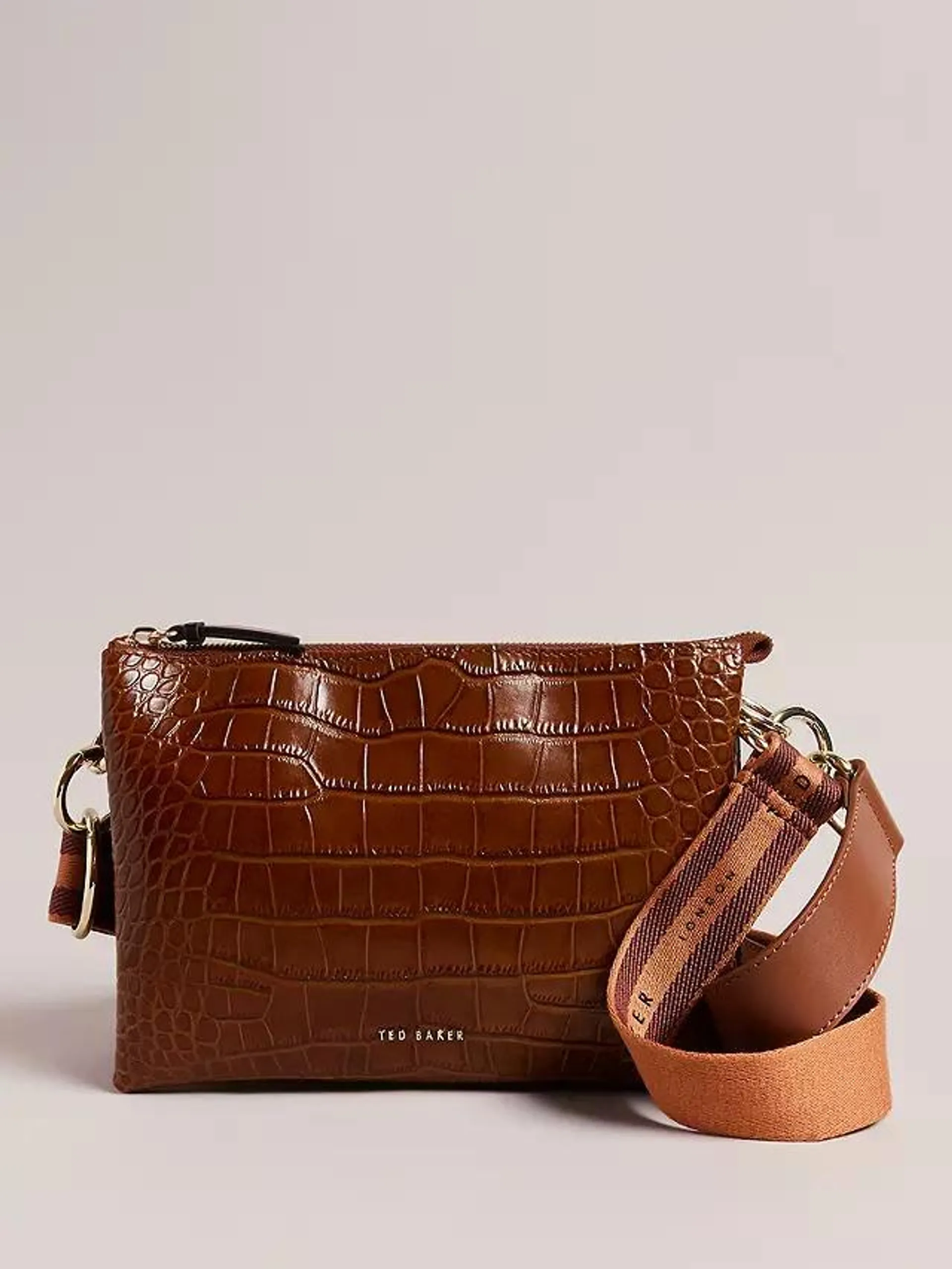 Ted Baker Daraley Branded Webbing Imitation Croc Crossbody Bag, Brown Mid