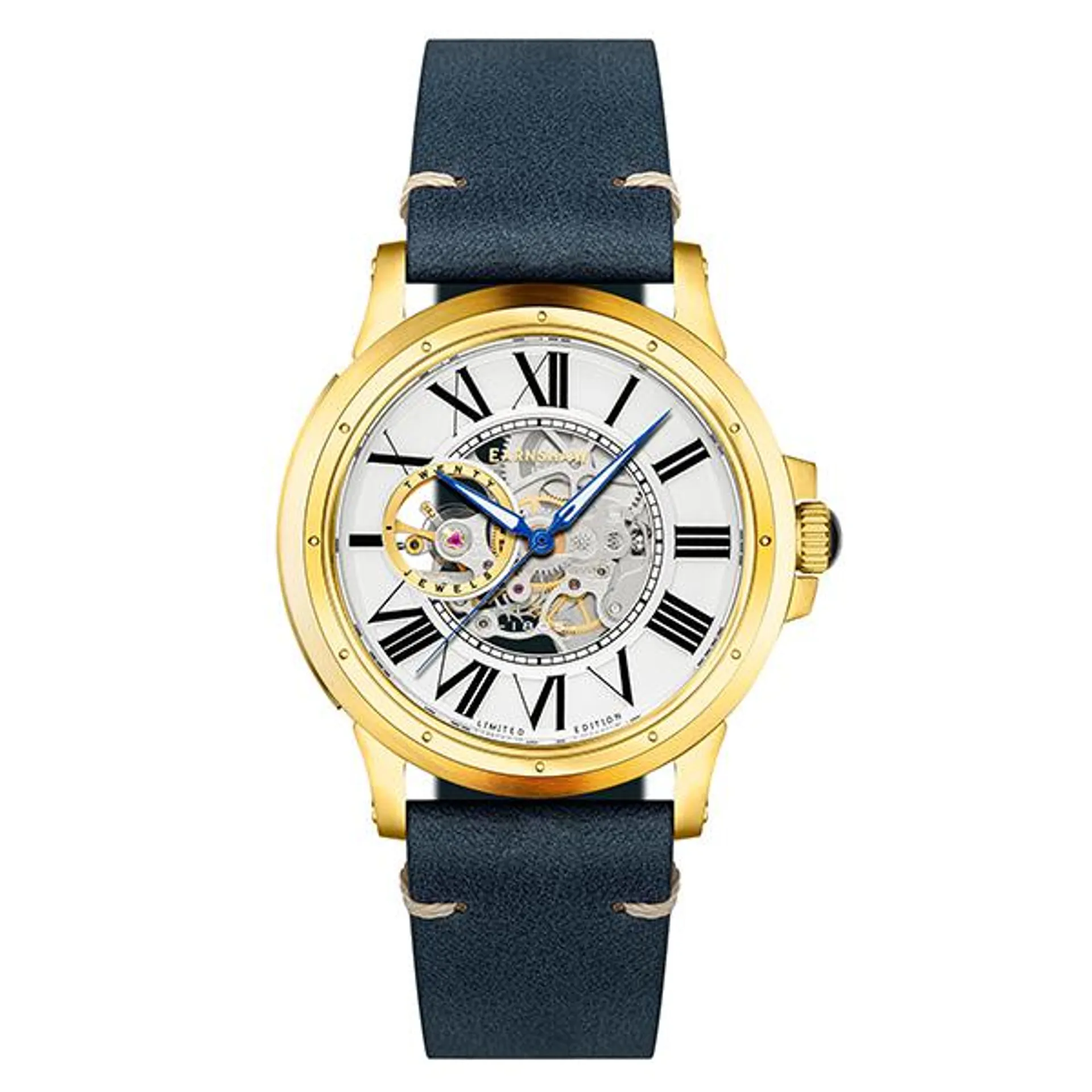 Thomas Earnshaw Gents Comet Open Heart Automatic Skeleton Watch with Genuine Leather Strap