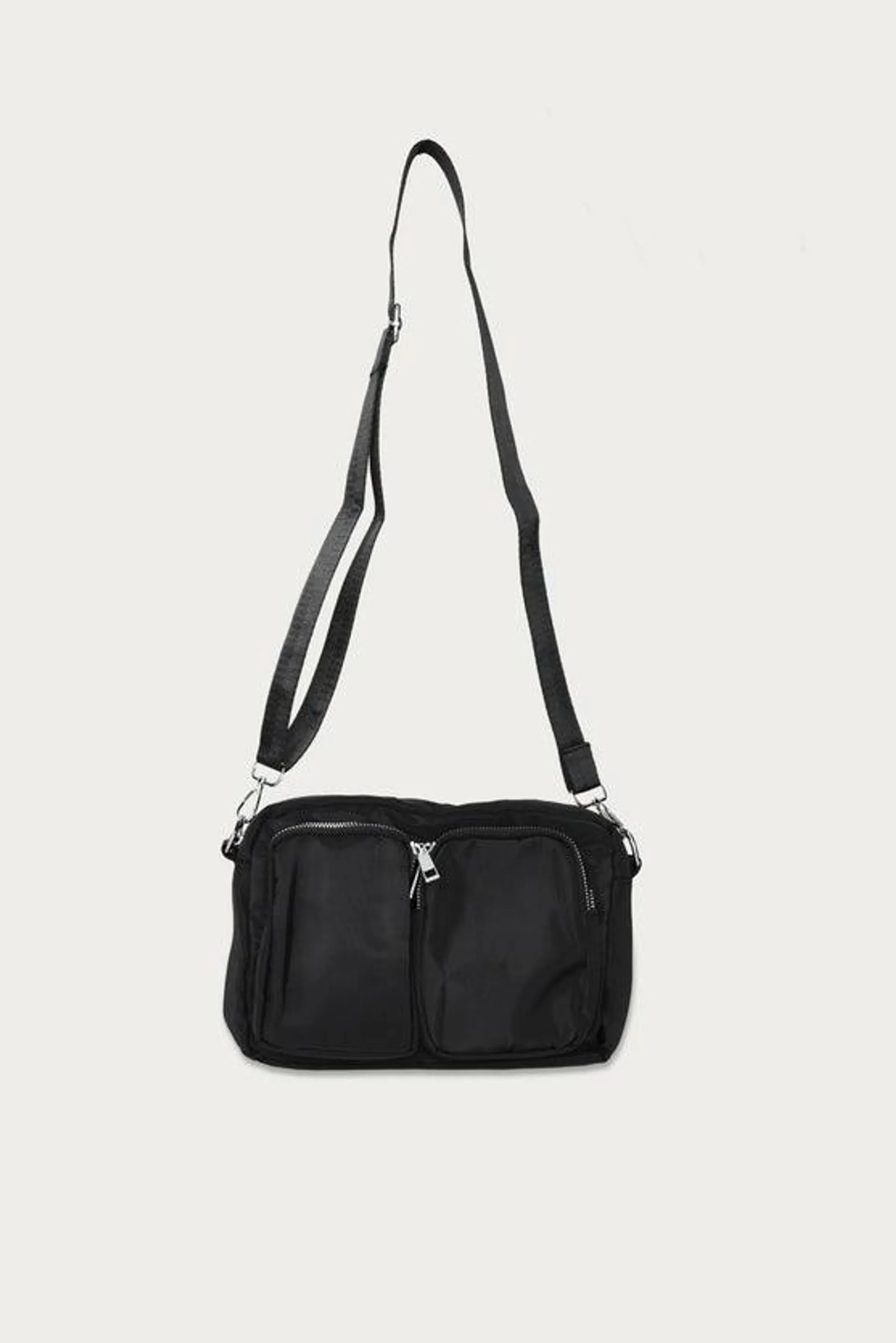 Black Nylon Zip Pocket Crossbody Bag