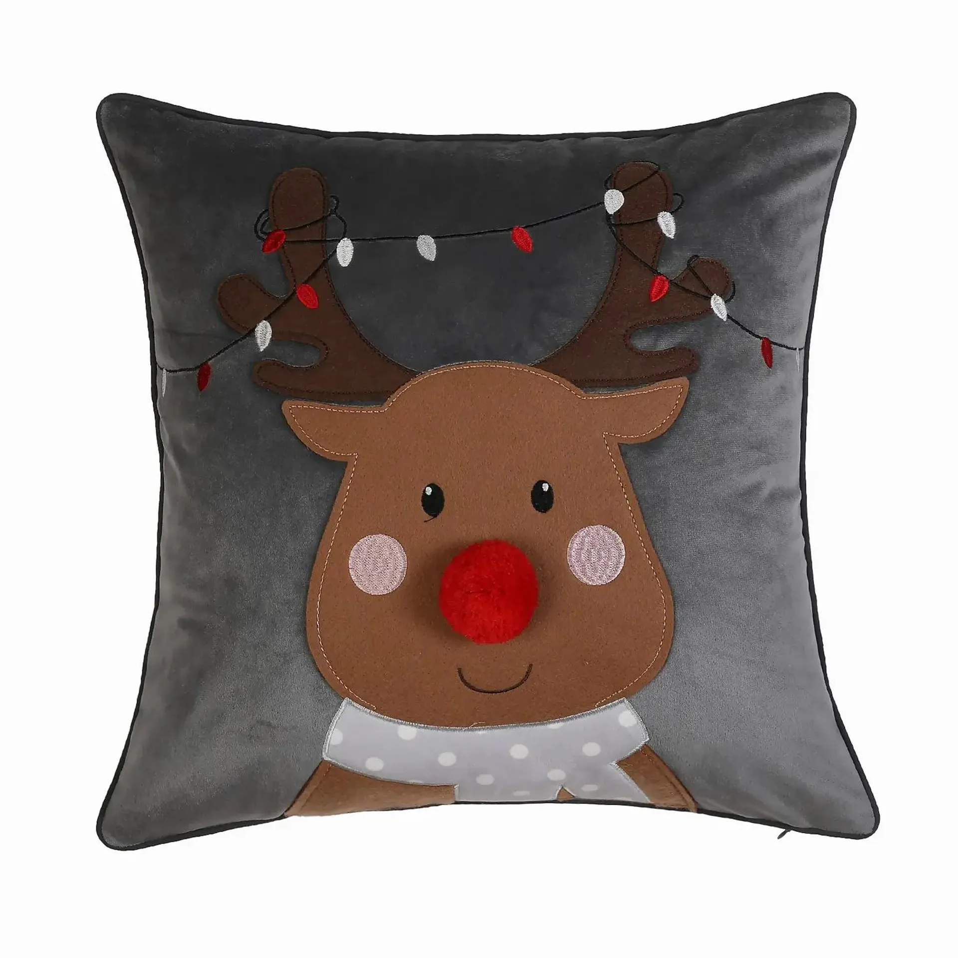 Reindeer Cushion with Pom Pom Nose - 45x45cm