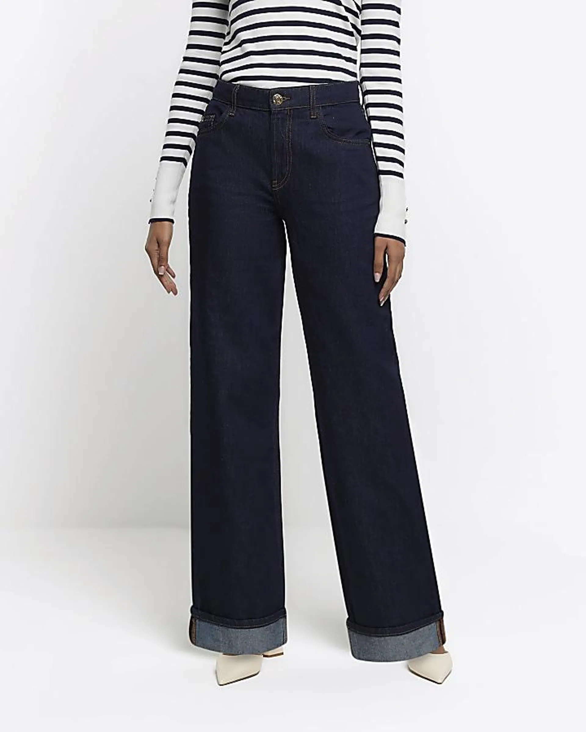 Blue mid rise loose baggy jeans