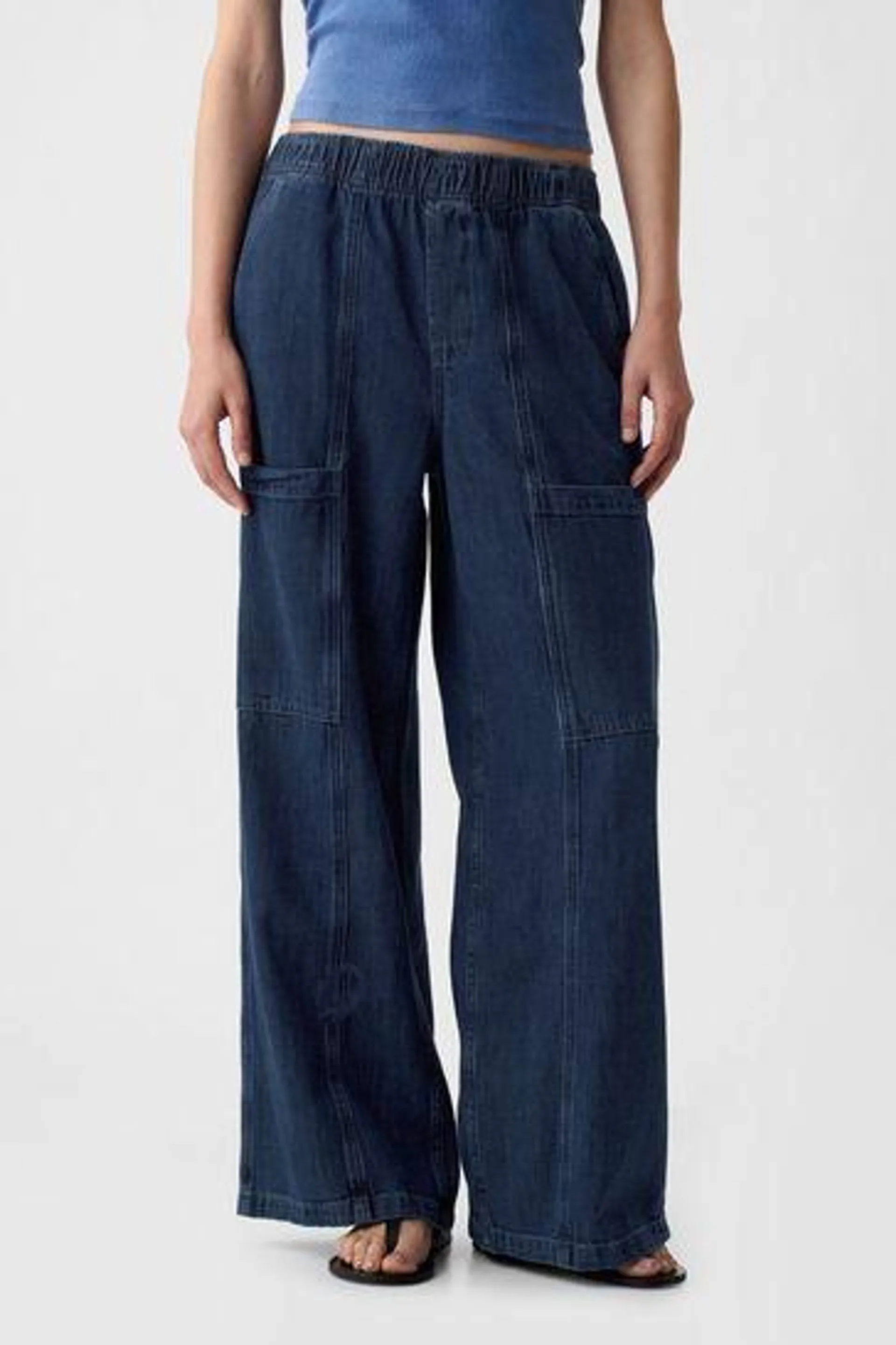 High Waisted Wide Leg Utility Jeans