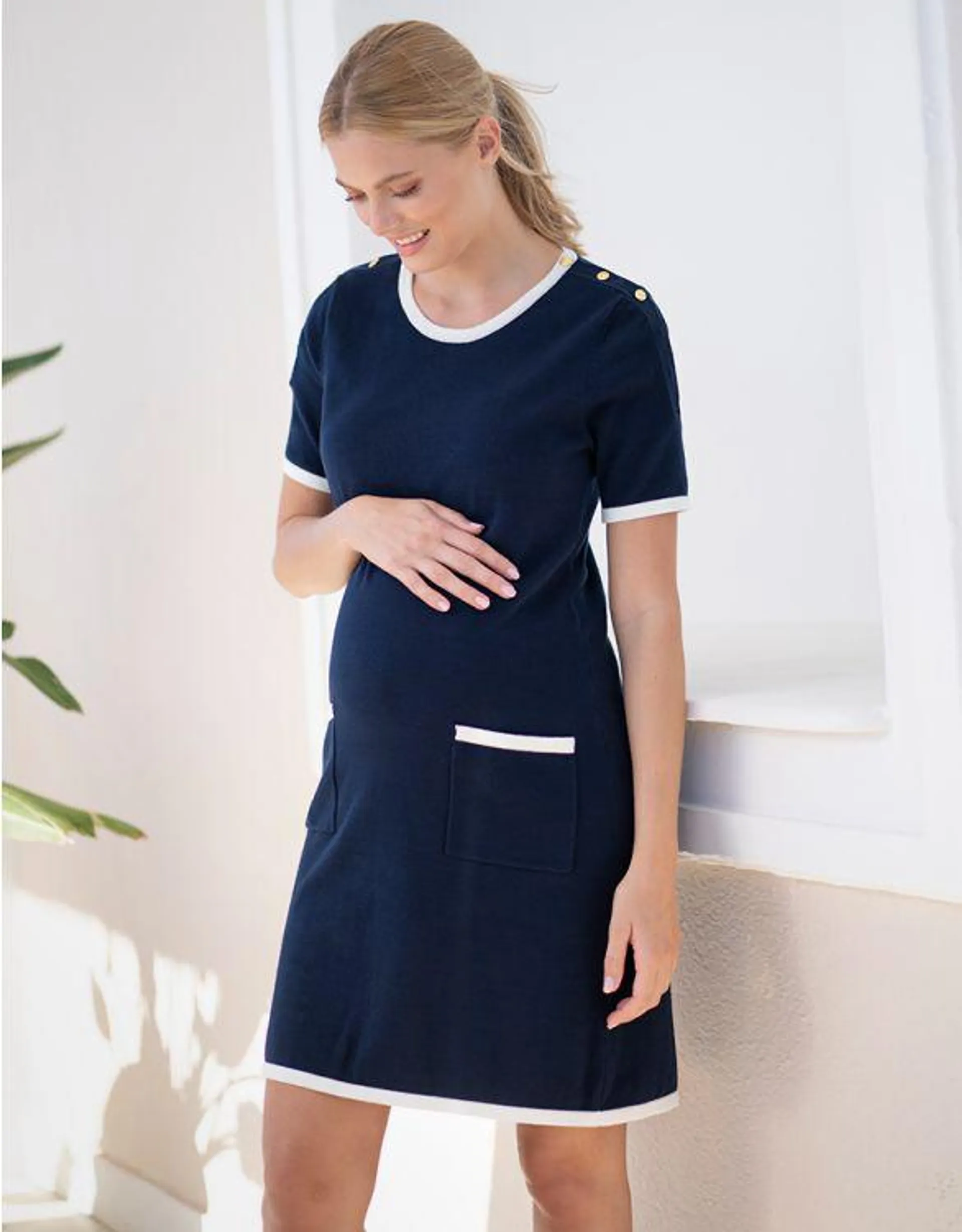 Navy A-Line '60s Maternity to Nursing Shift Dress