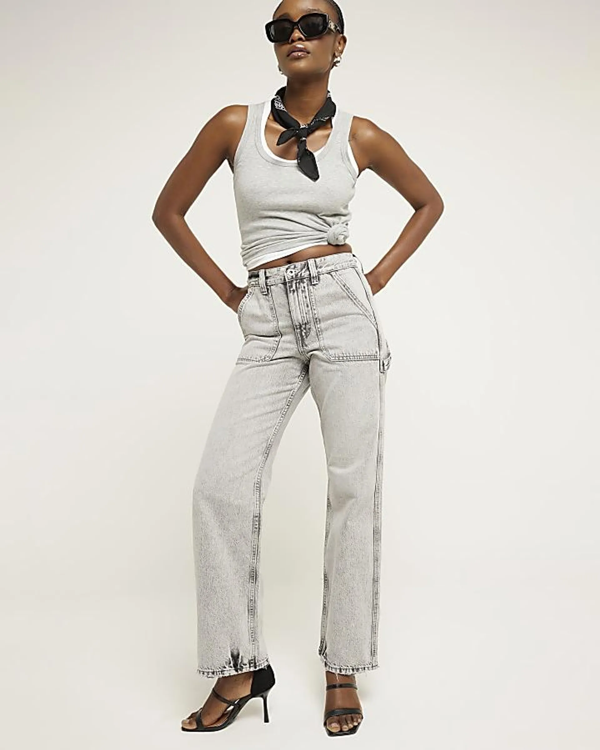 Grey relaxed straight cargo jeans