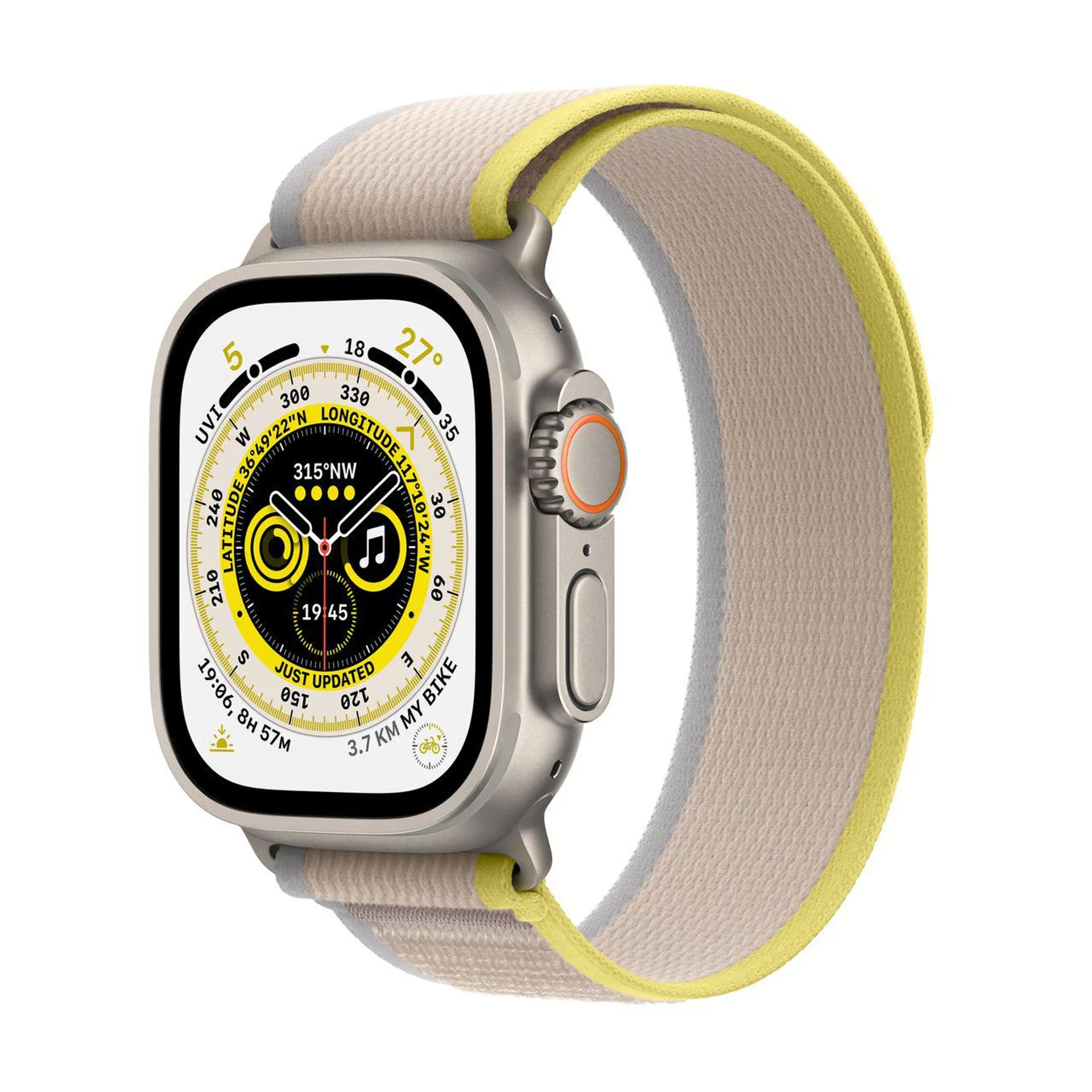 Apple Watch Ultra, 49mm, GPS + Cellular [2022] - Titanium Case with Yellow Beige Trail Loop - M/L