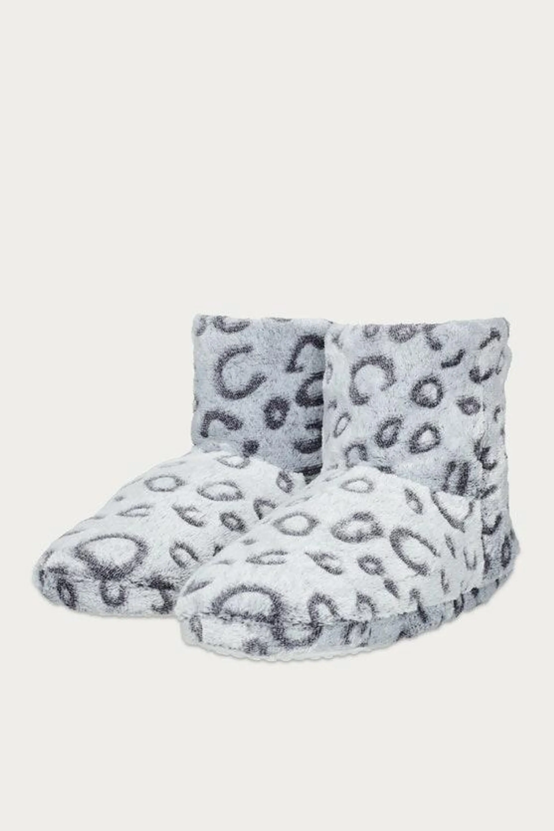 Grey Leopard Fur Slipper Boots