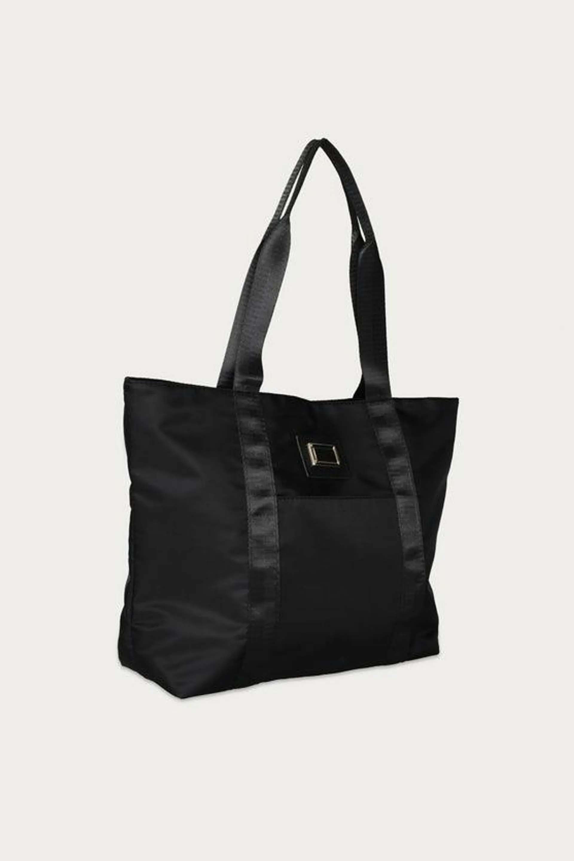 BLACK NYLON POCKET SHOPPER