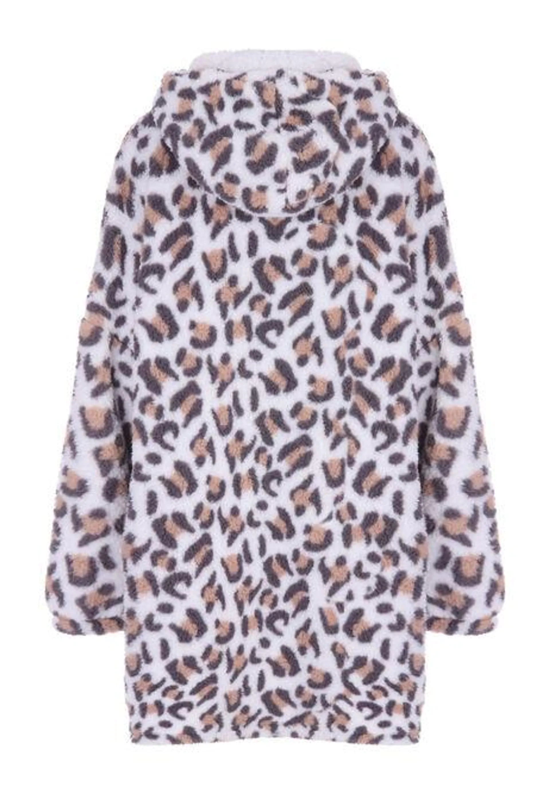 Womens Cream Leopard Hooded Blanket