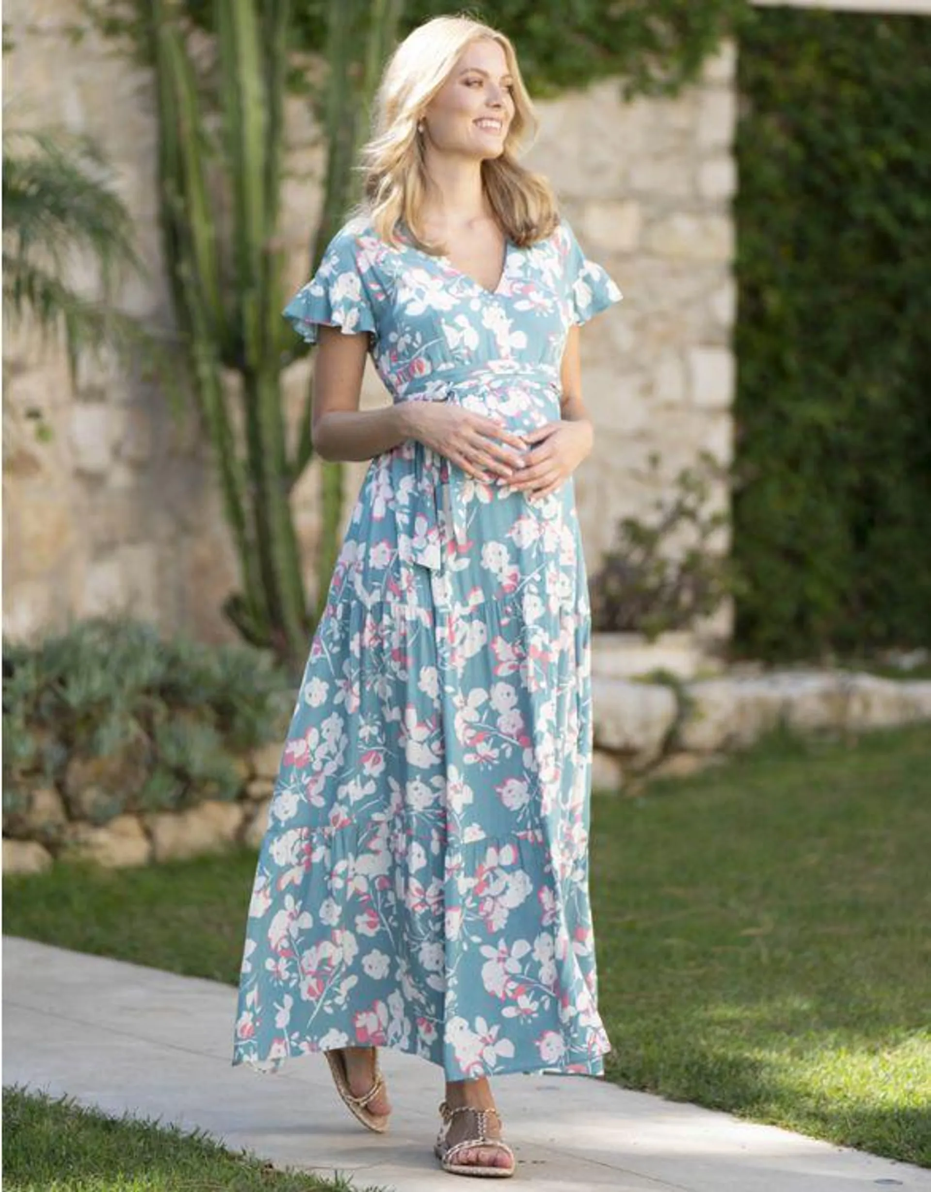 Bold Floral Maternity to breastfeeding Maxi Tea Dress