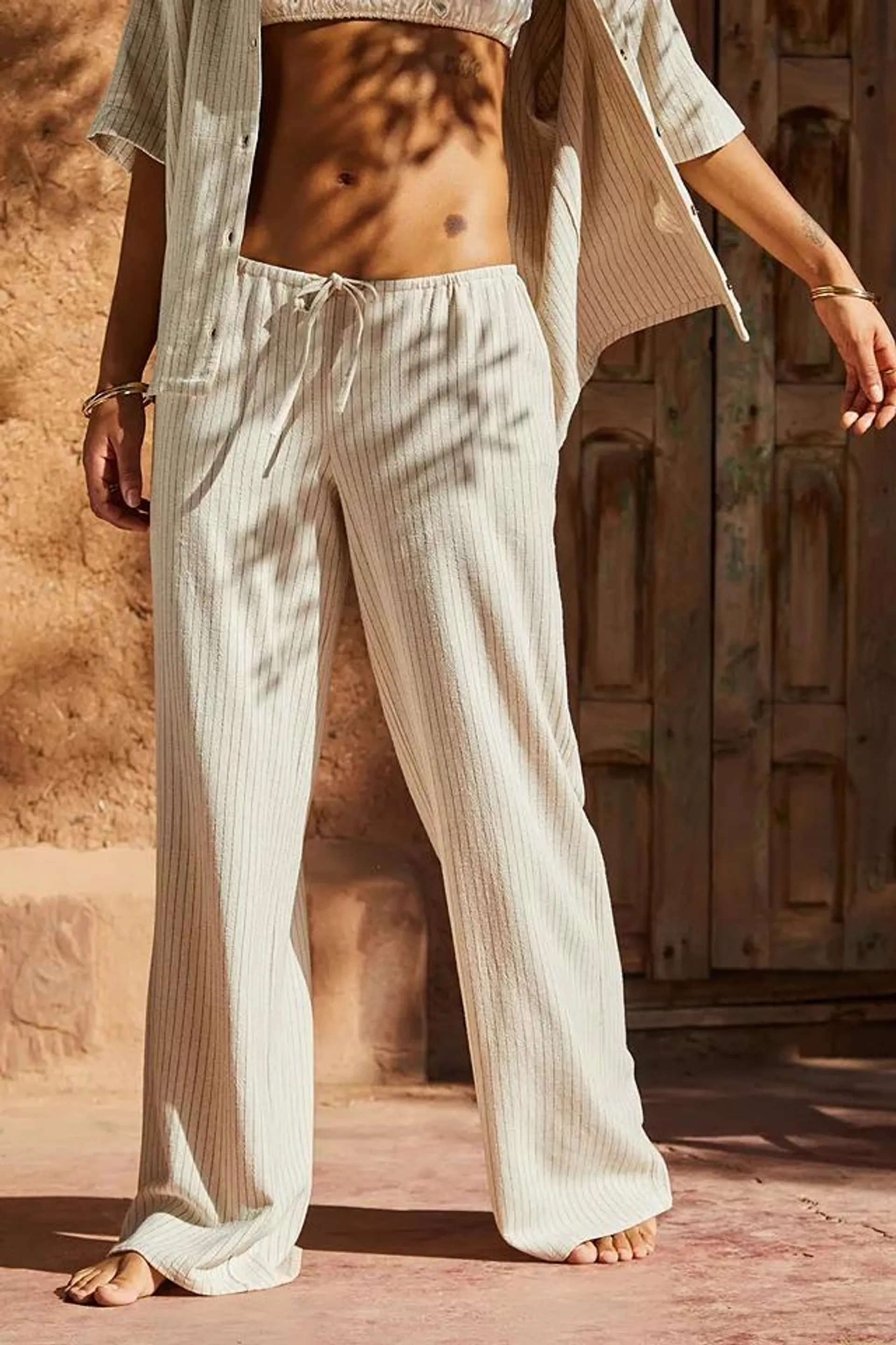 Archive At UO - Pantalon Hazel en lin naturel à rayures