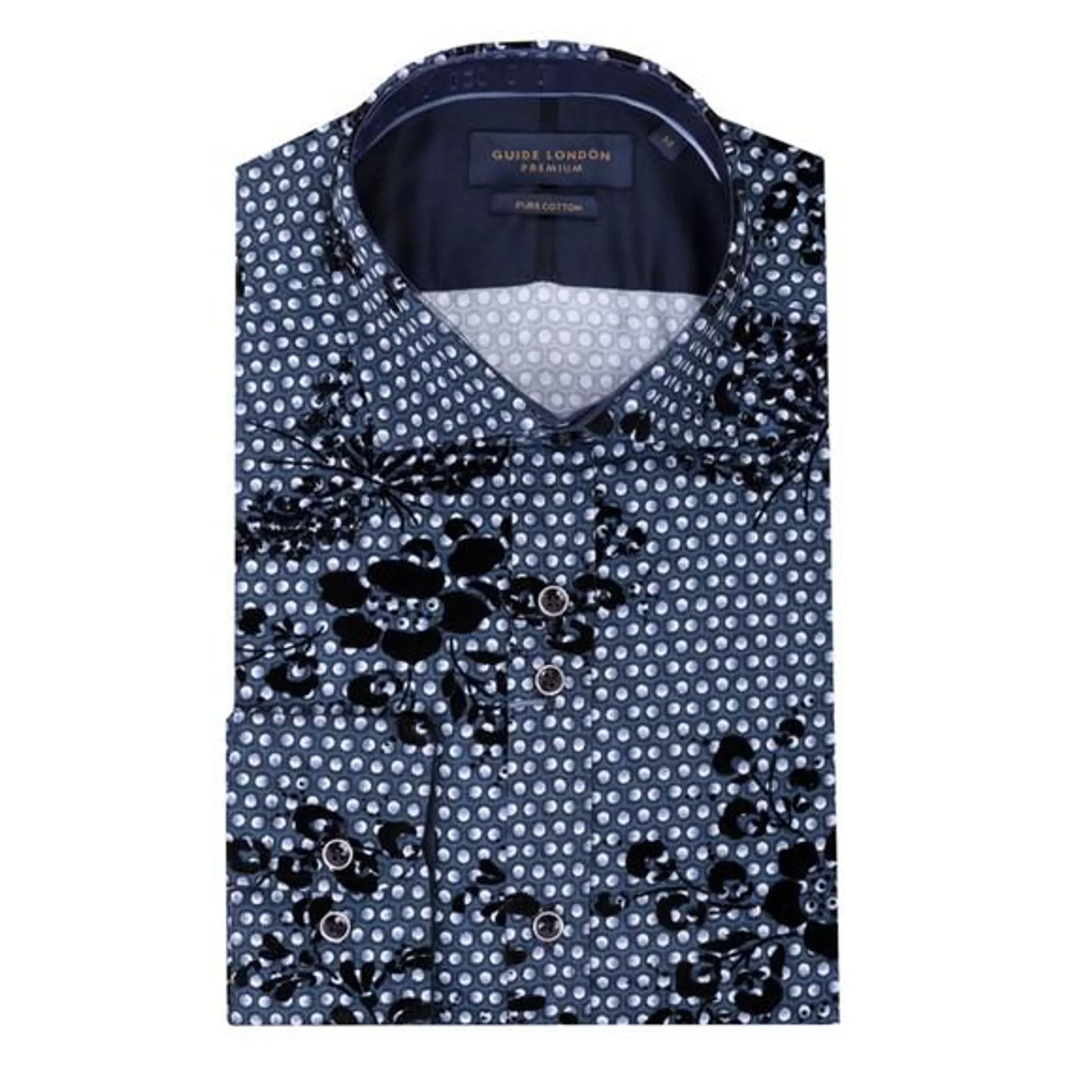 Mens Blue Cotton Dot Pattern Shirt