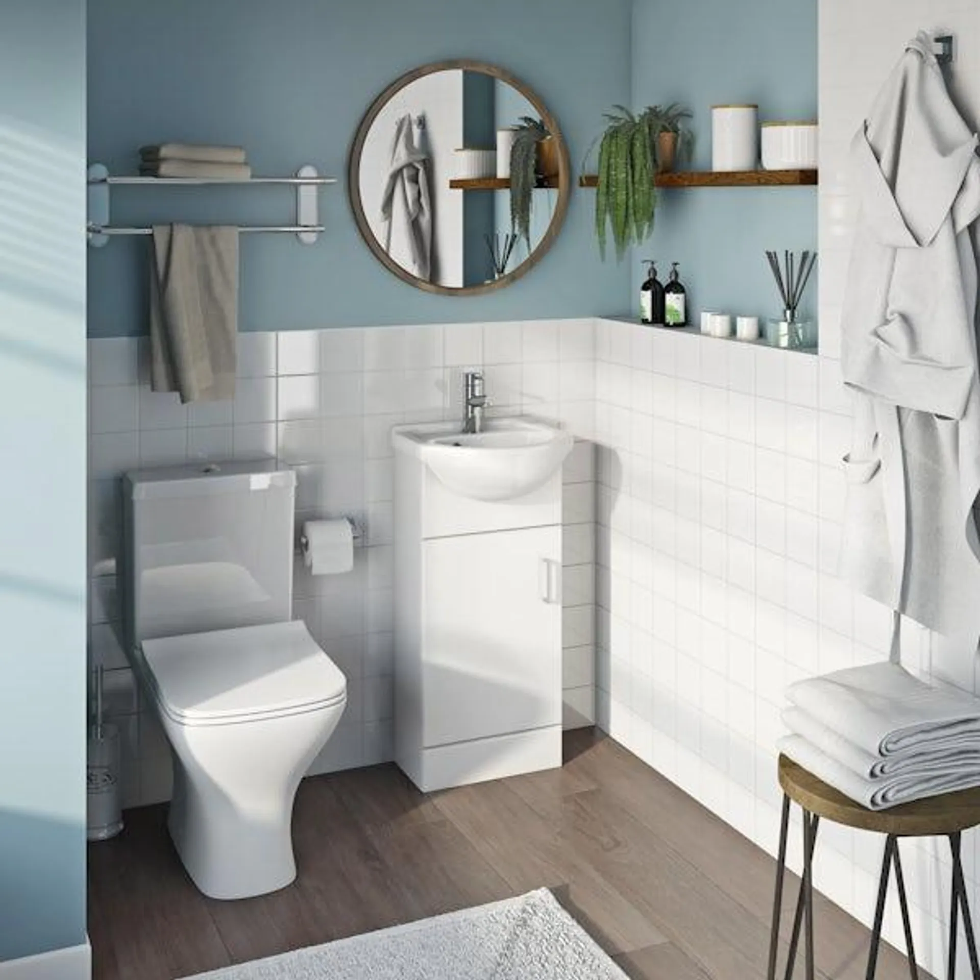 Orchard Eden white cloakroom suite with contemporary square close coupled toilet