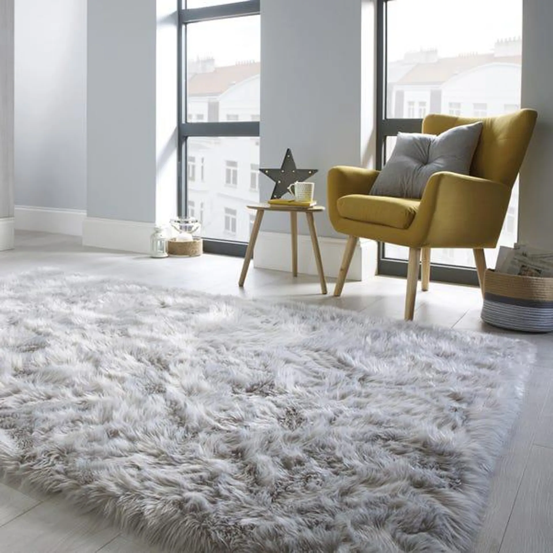 Faux Fur Grey Sheepskin Rug