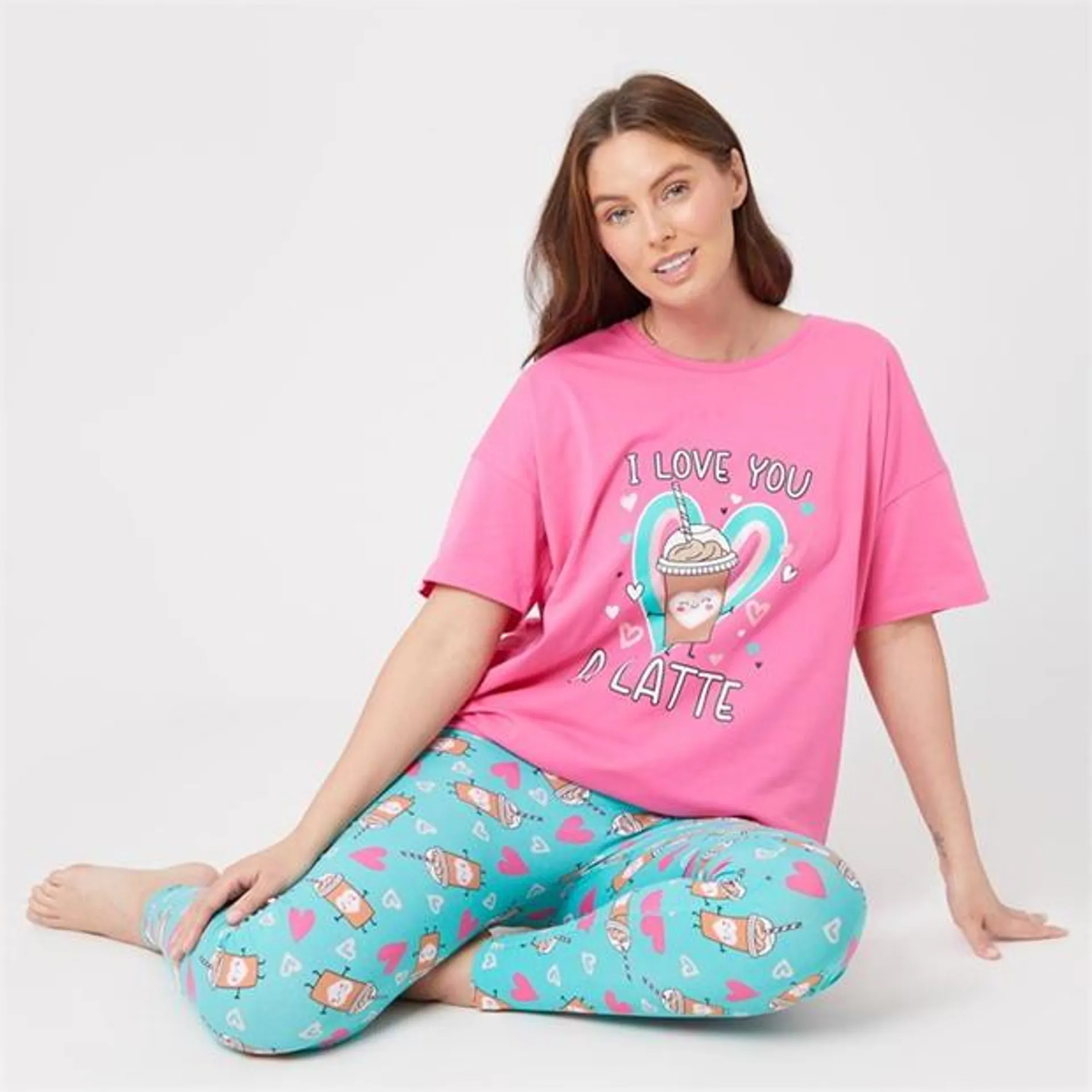 Jersey Latte Slogan Legging Pyjama Set