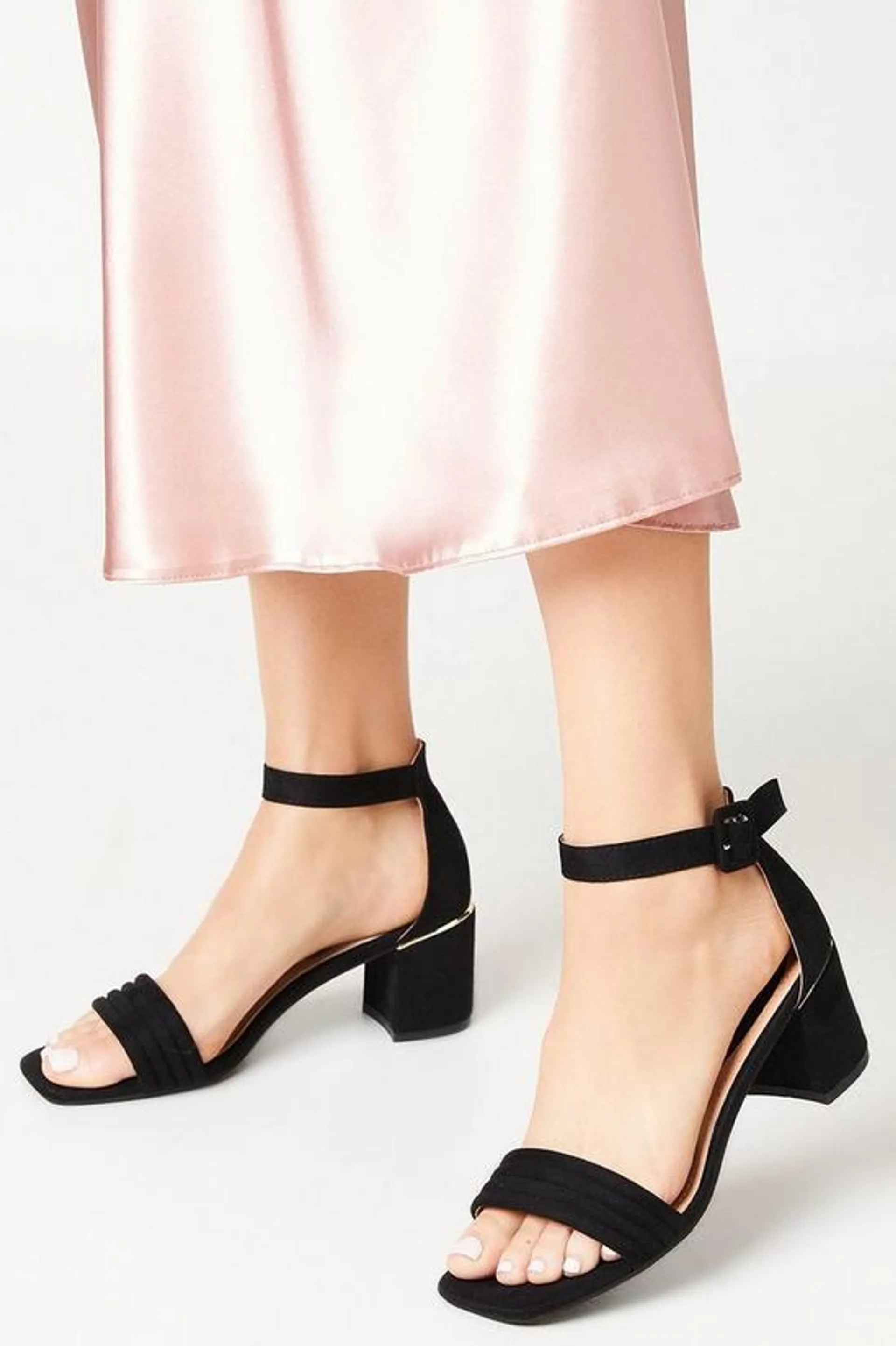 Chlo Strip Detail Medium Block Heeled Sandals