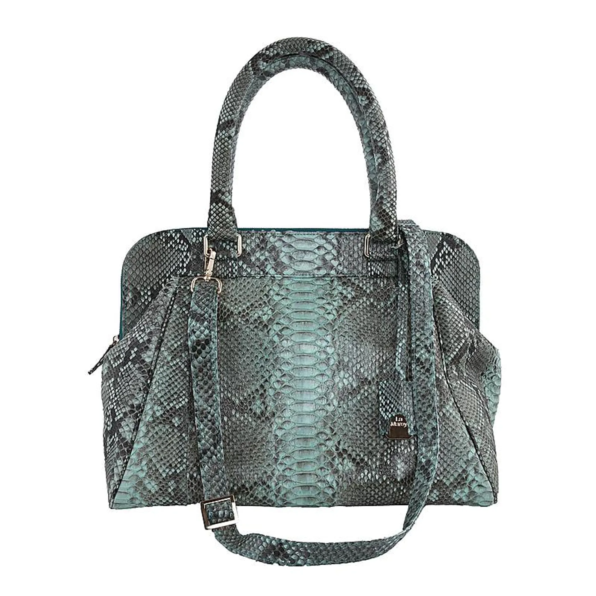 La Marey 100% Genuine Python Leather Tote Bag with Detachable Shoulder Strap - Green