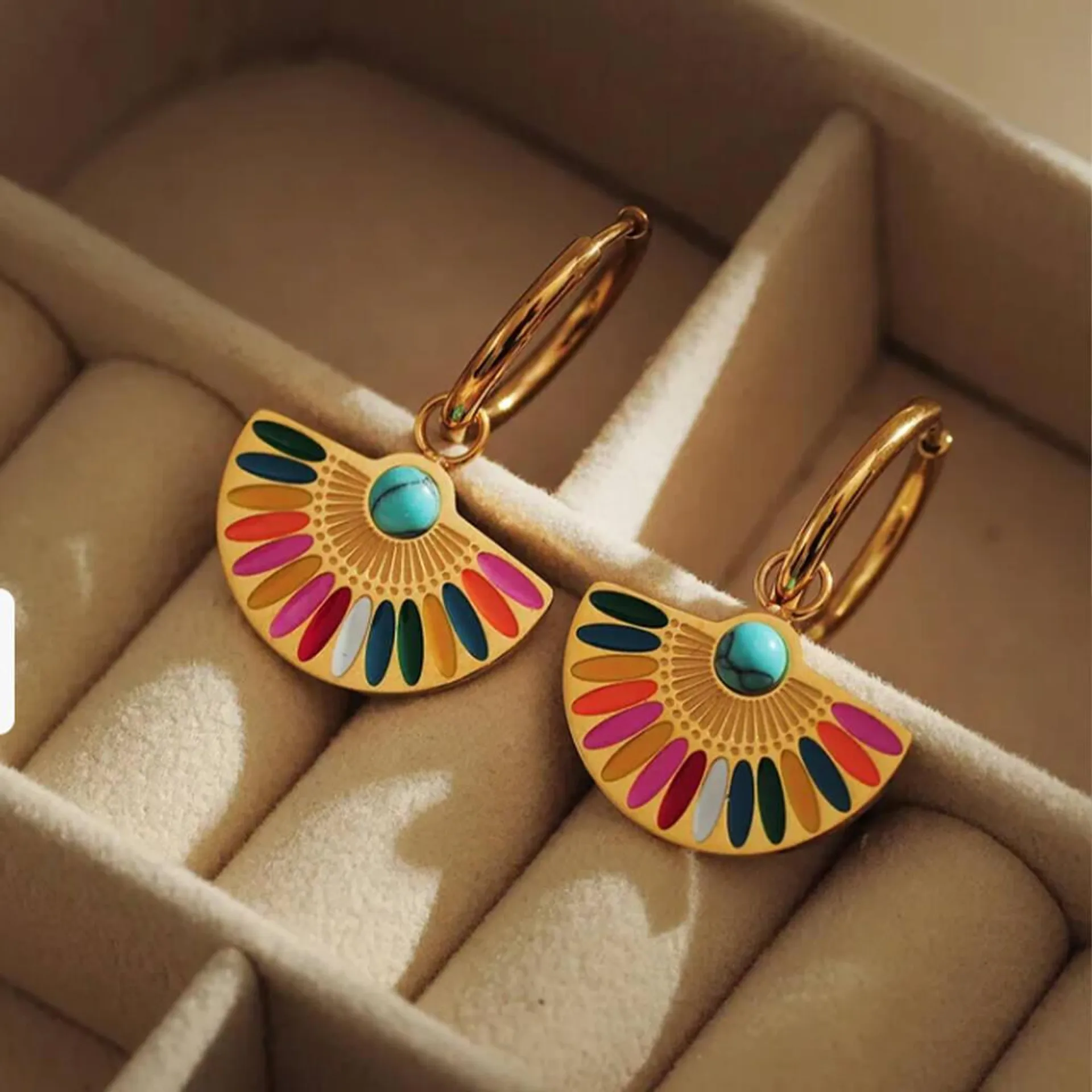 Gold Jewel Inlay Hoop Earrings In A Gift Box