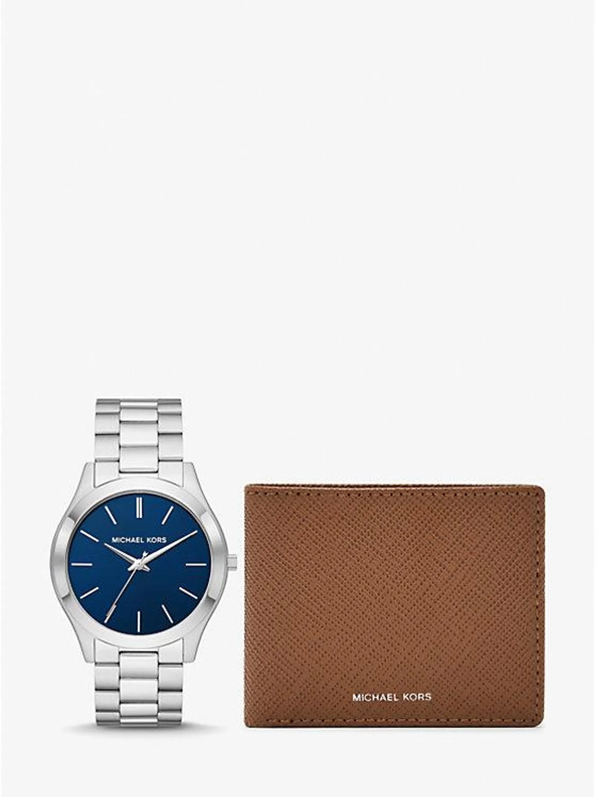 Oversized Slim Runway Silver-Tone Watch and Saffiano Leather Wallet