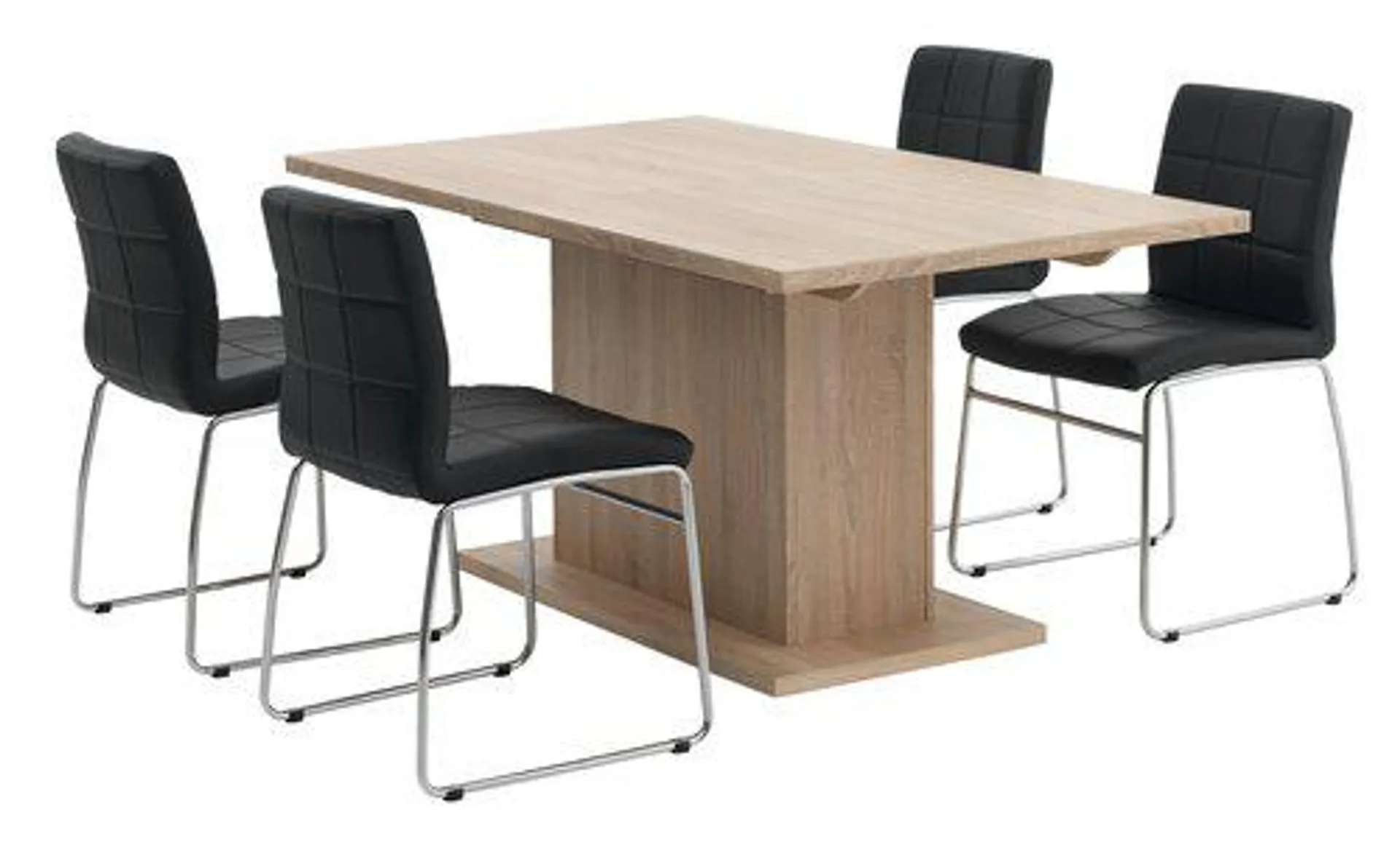 BIRKELSE L160/200 table oak + 4 UK HAMMEL chairs black