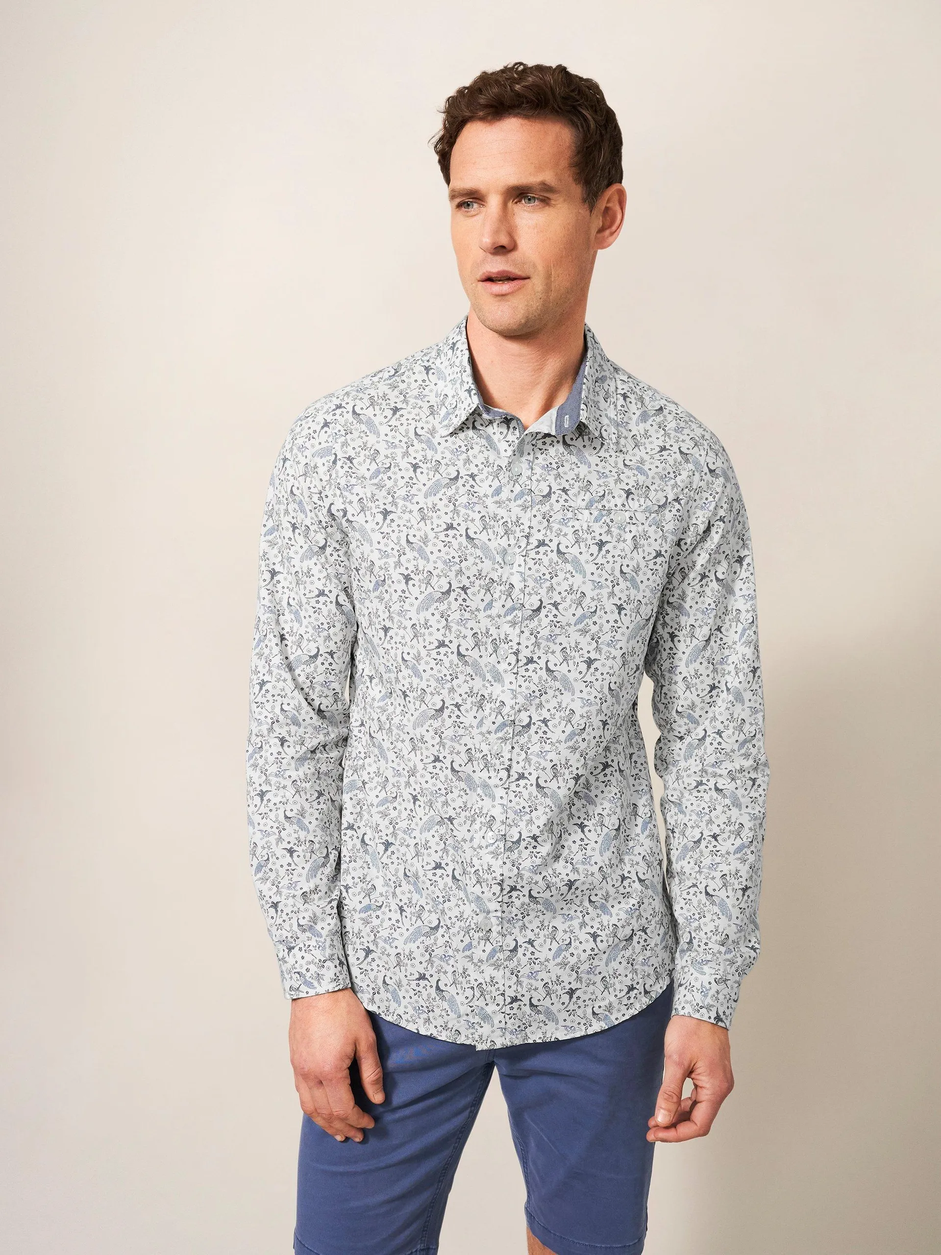 Peacock Printed Slim Fit Shirt