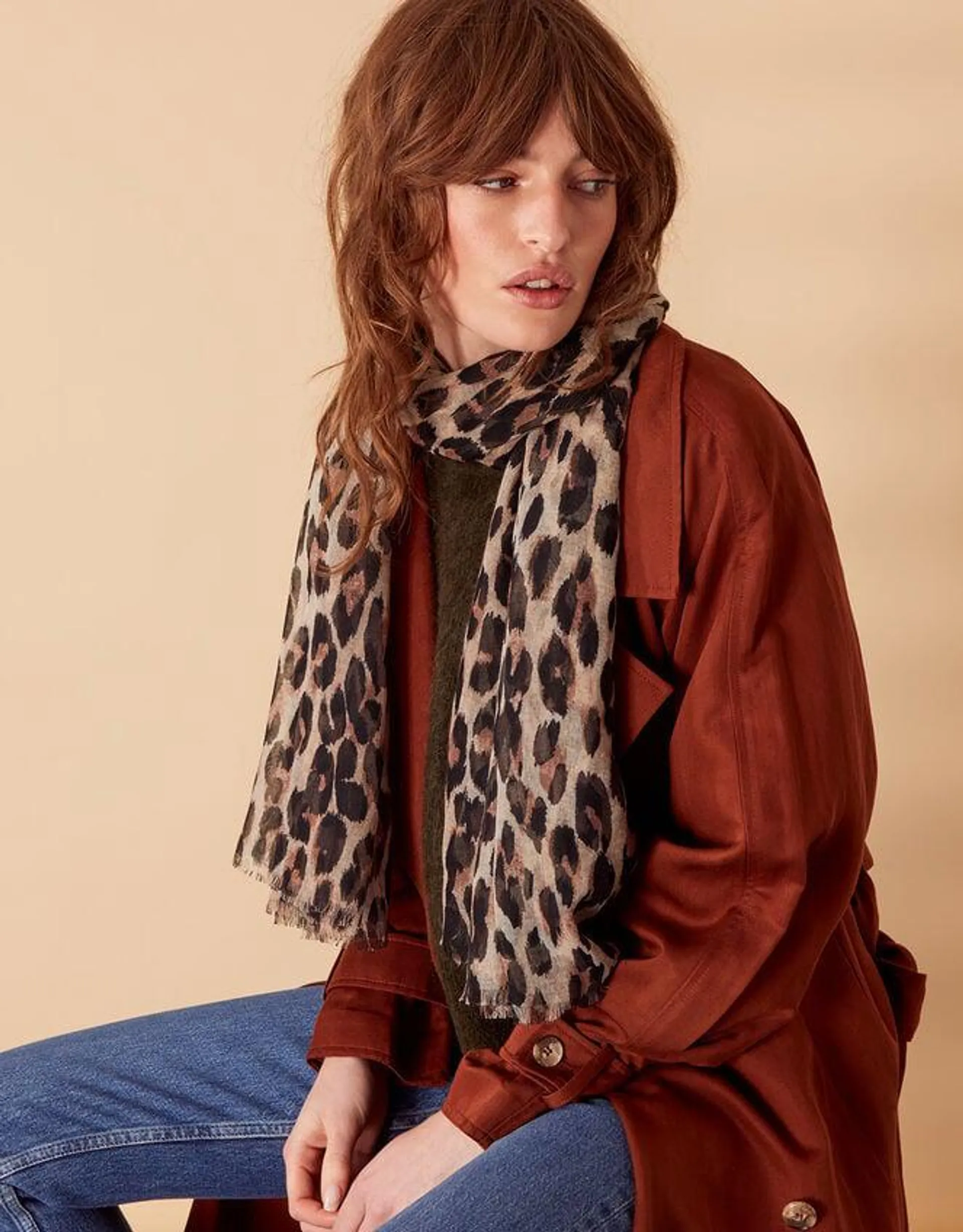 Leopard Print Scarf in Recycled Polyester