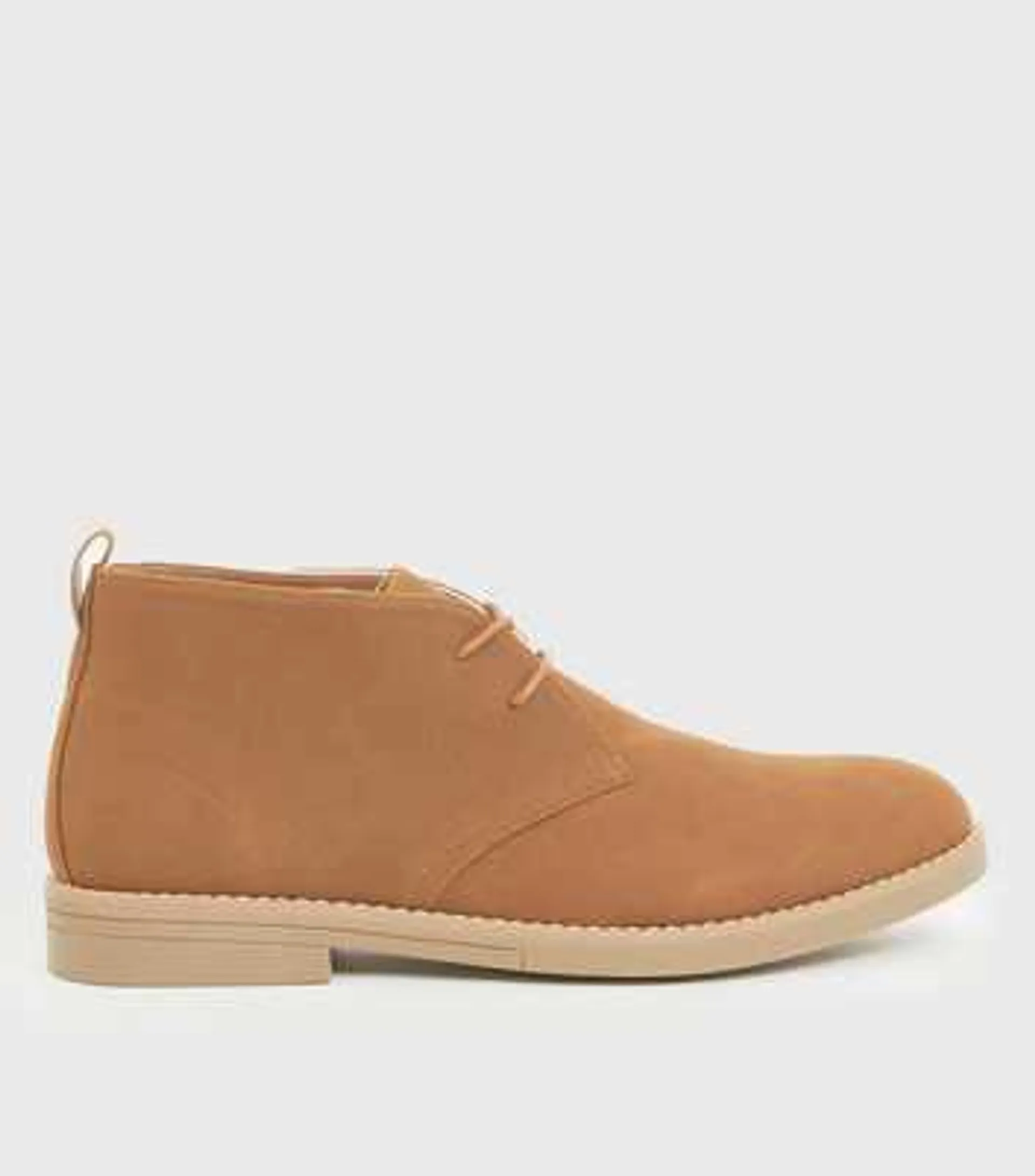 -57% Tan Suedette Round Toe Lace Up Desert Boots