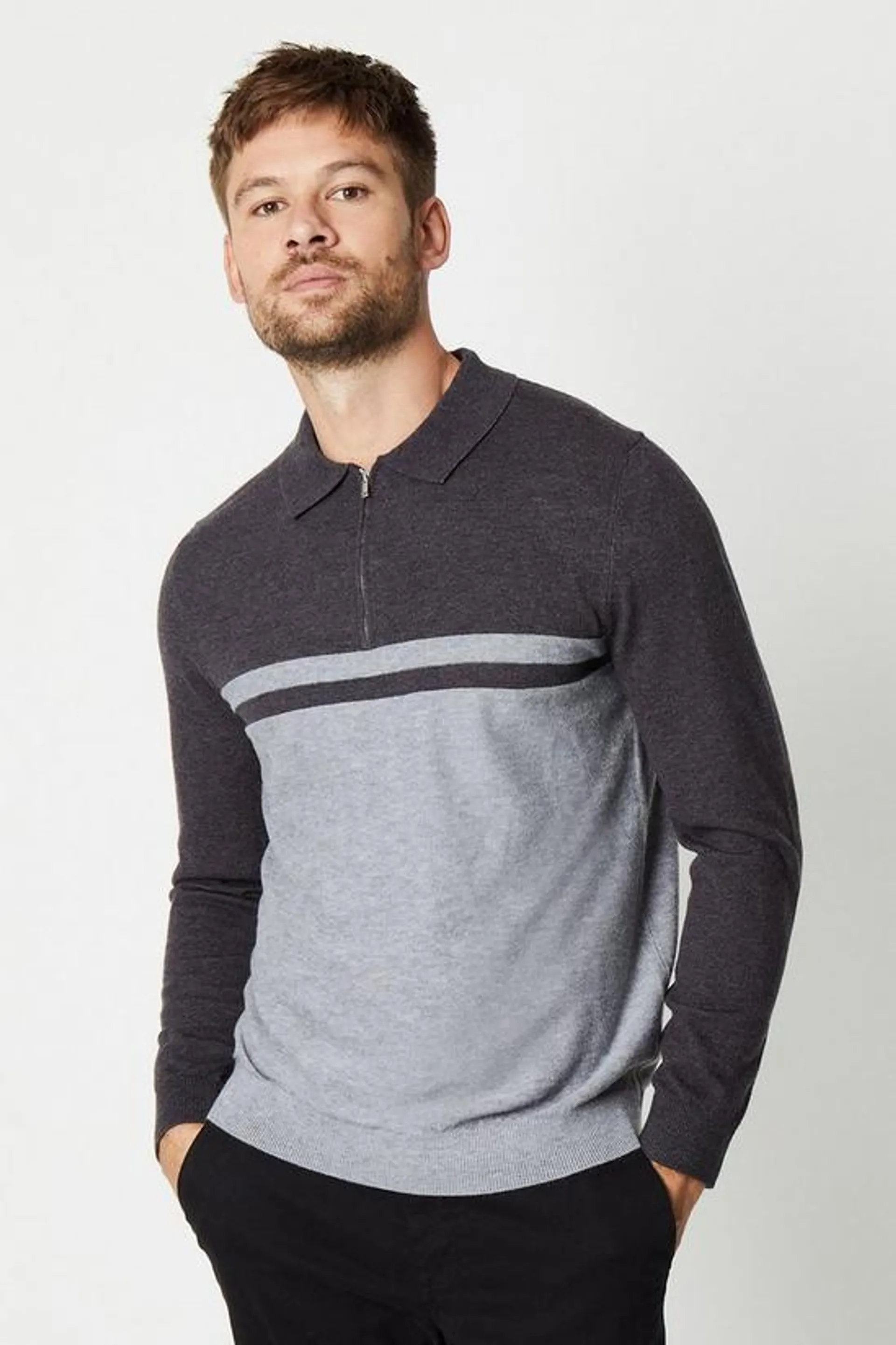 Zip Colour Block Polo