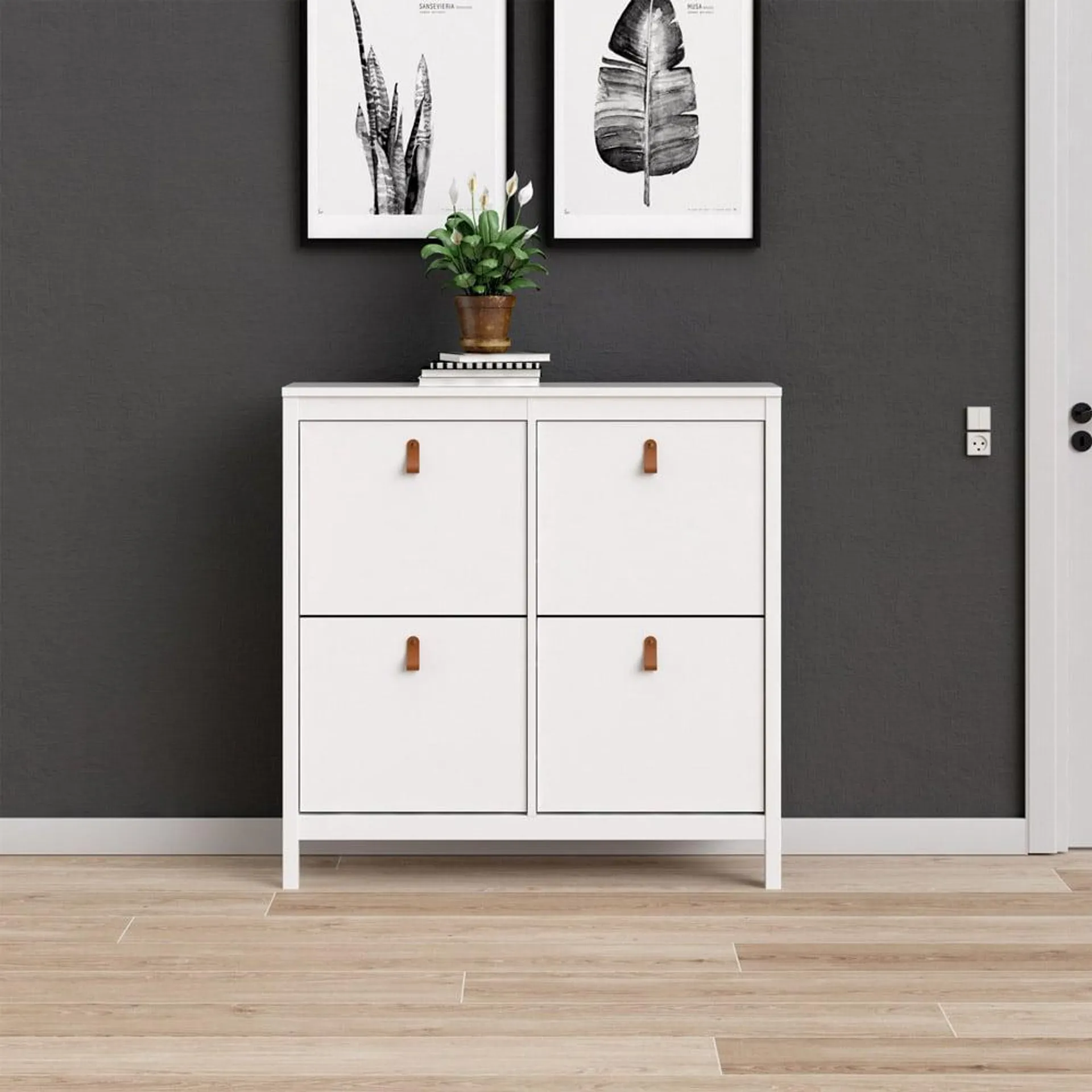 Florence Barcelona 4 Flip Down Doors White Shoe Cabinet